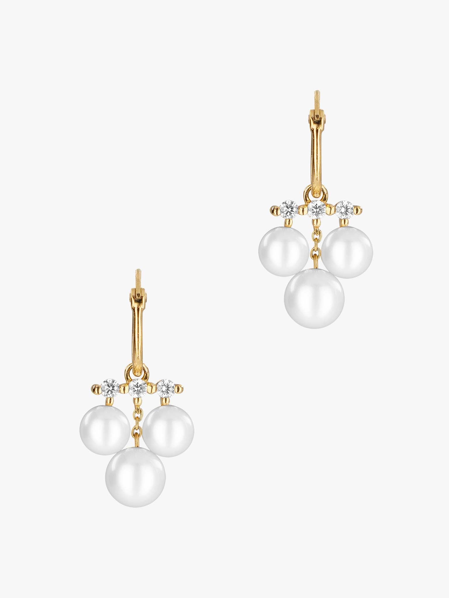 Shuga triple pearl and diamond drop earrings
