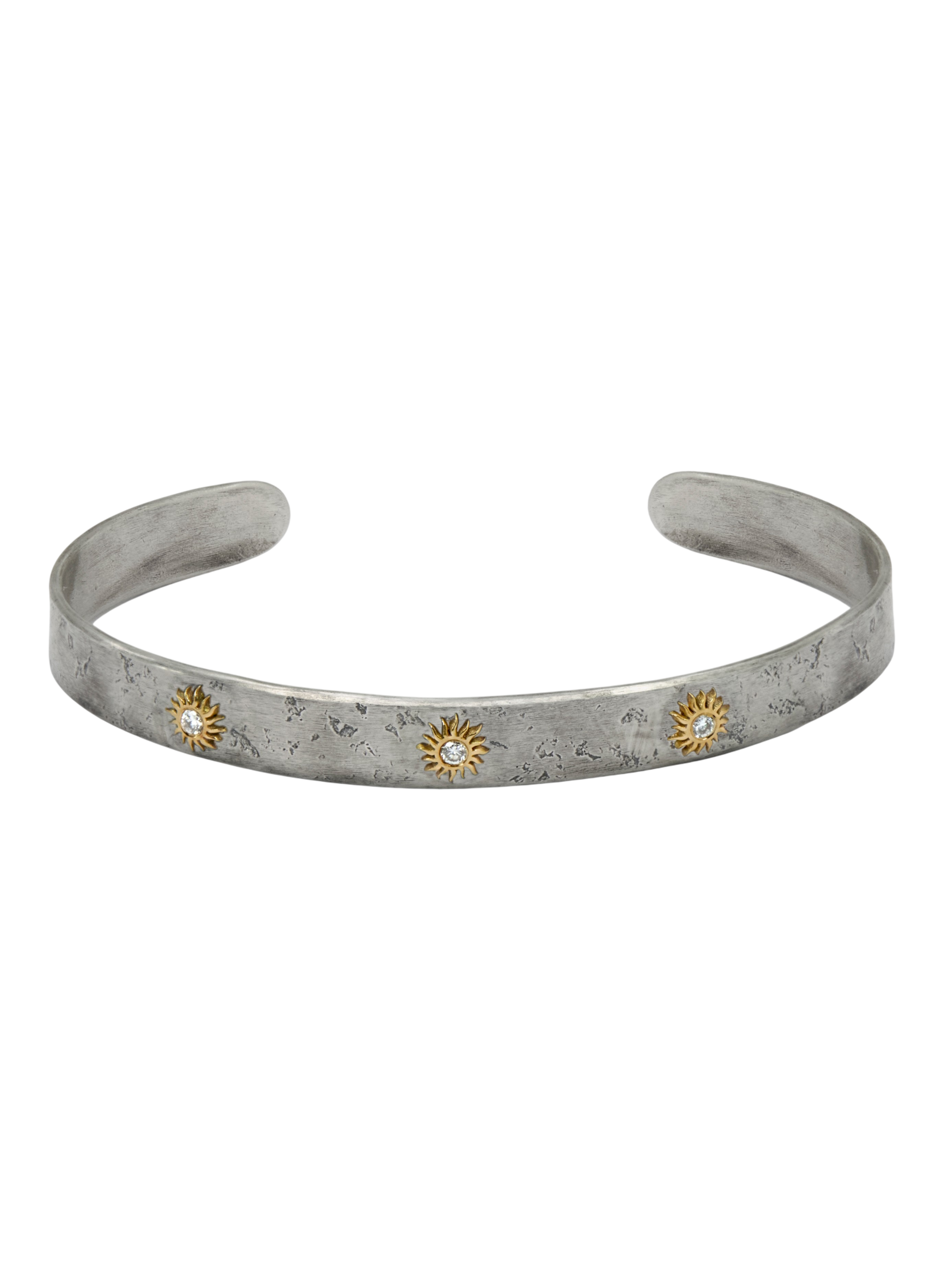 Solis Lux sun bracelet with diamonds, sterling silver, and yellow gold