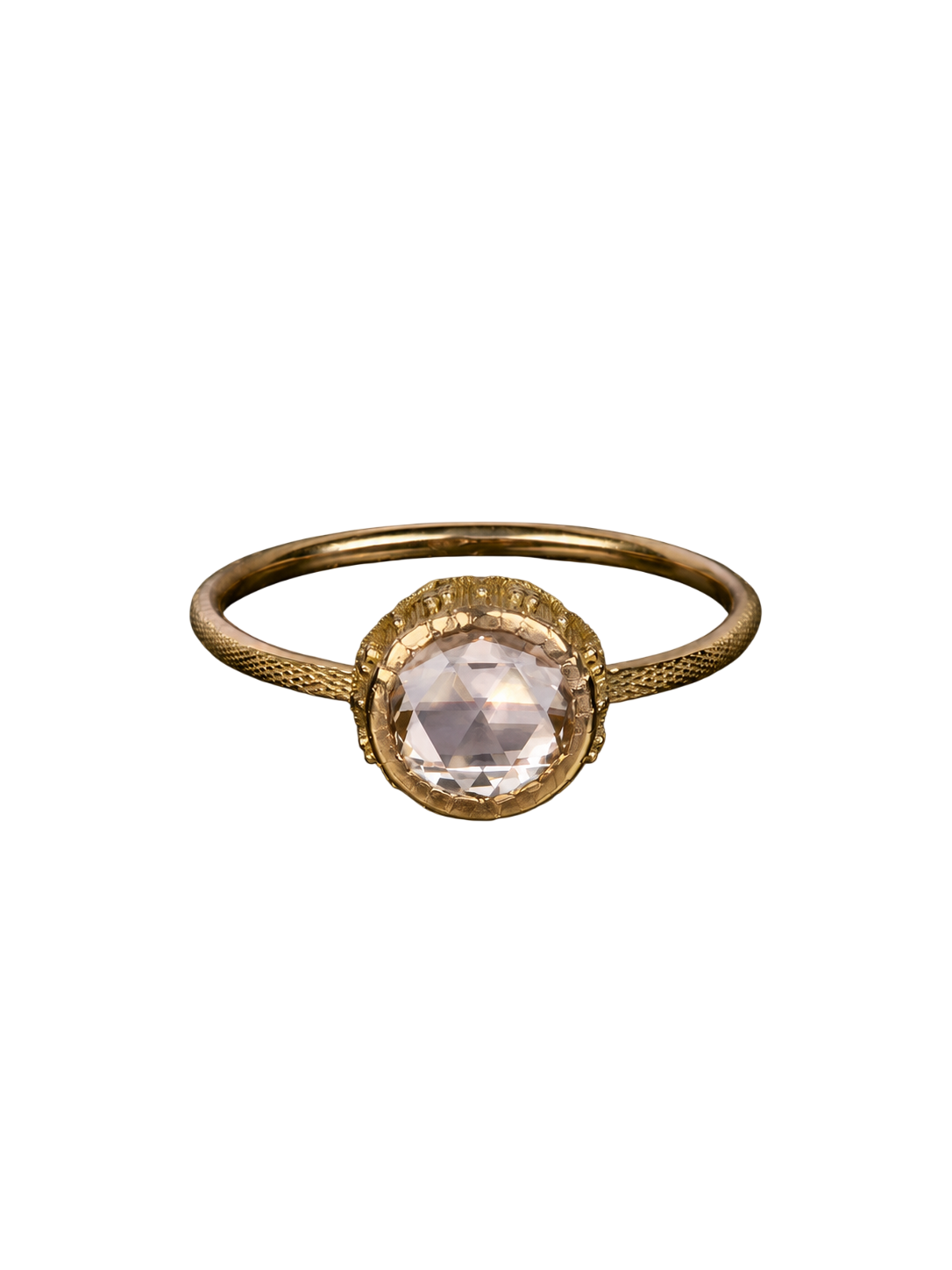 Syracuse ring round rosecut diamond 1.01cts yellow gold