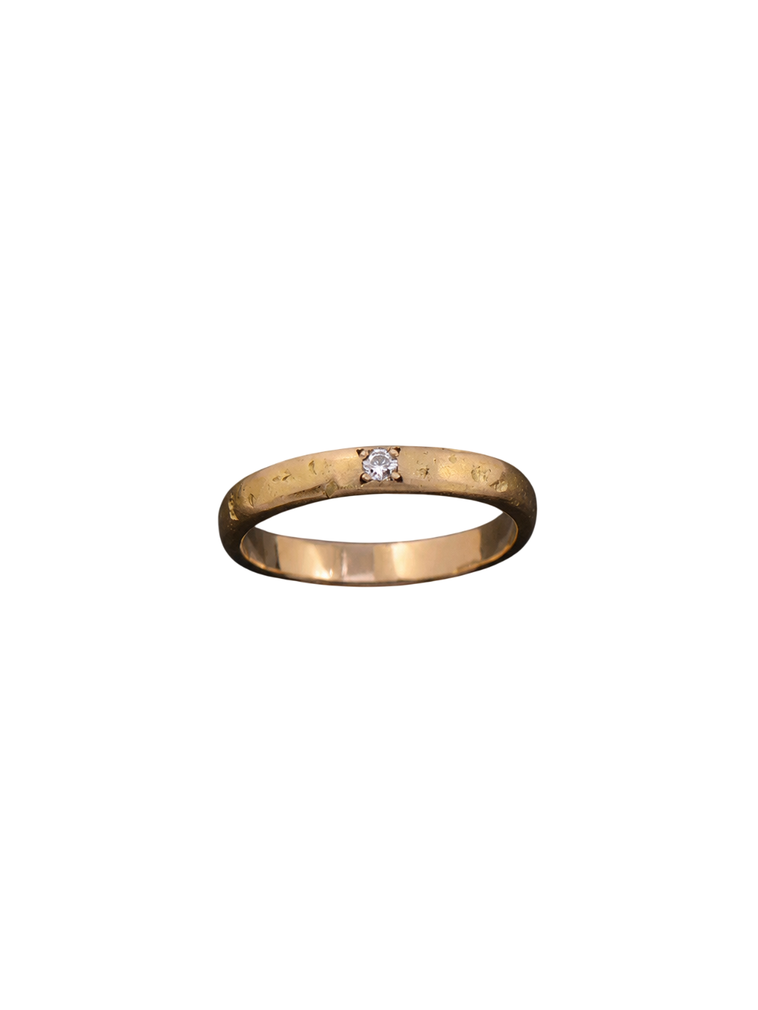 Lorelei white diamond stone hammered yellow gold wedding ring