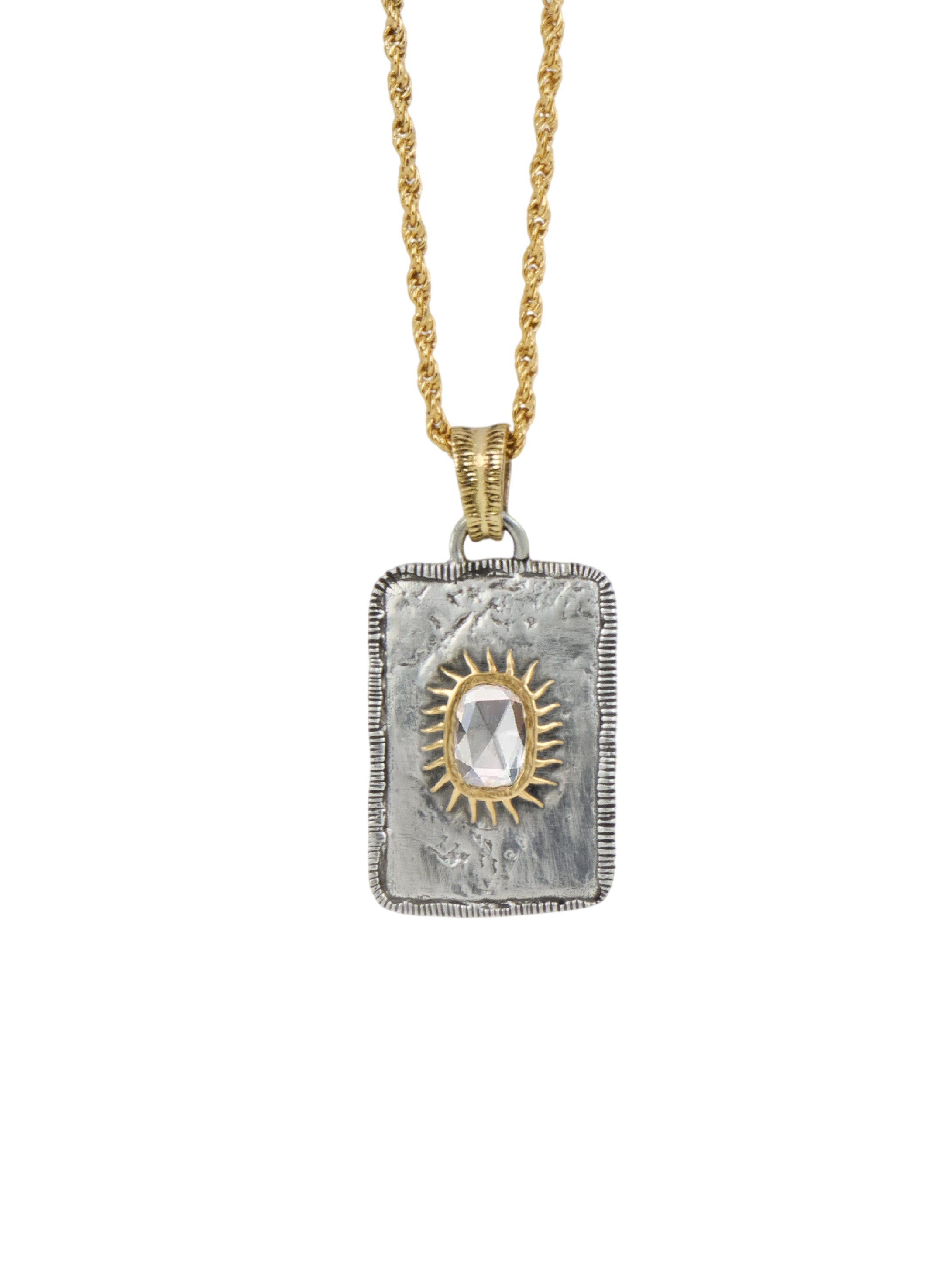Solis Lux rectangular pendant GM sun rose-cut diamond