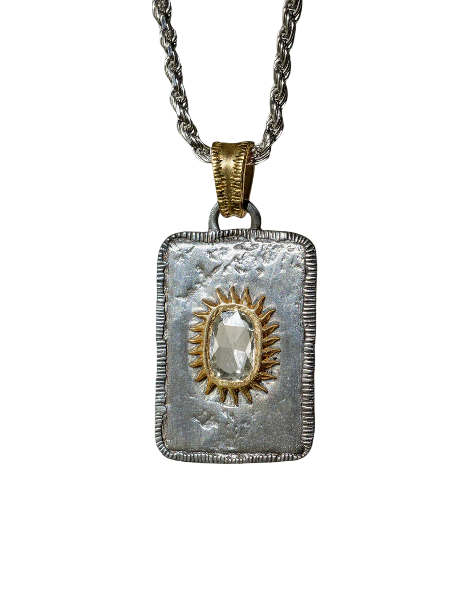 Solis Lux rectangular pendant GM sun rose-cut diamond