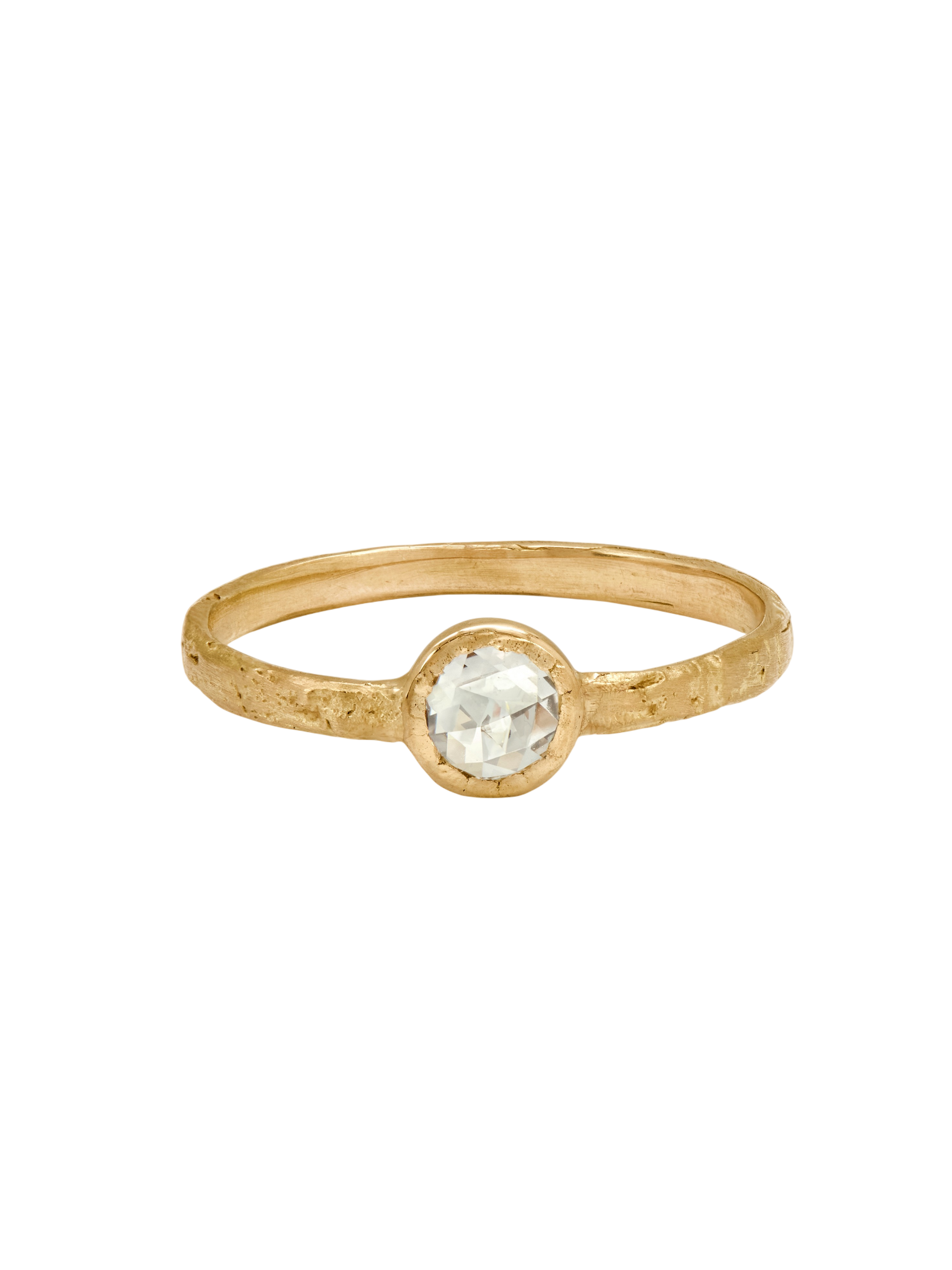 Mon Chéri Ring with 0.25 cts Rose-Cut Diamond, Hammered Finish, Yellow Gold