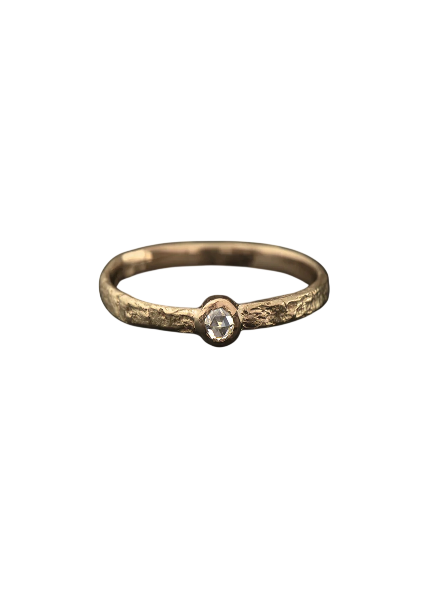Mon Chéri ring hammered 24/10th rosecut diamond and yellow gold
