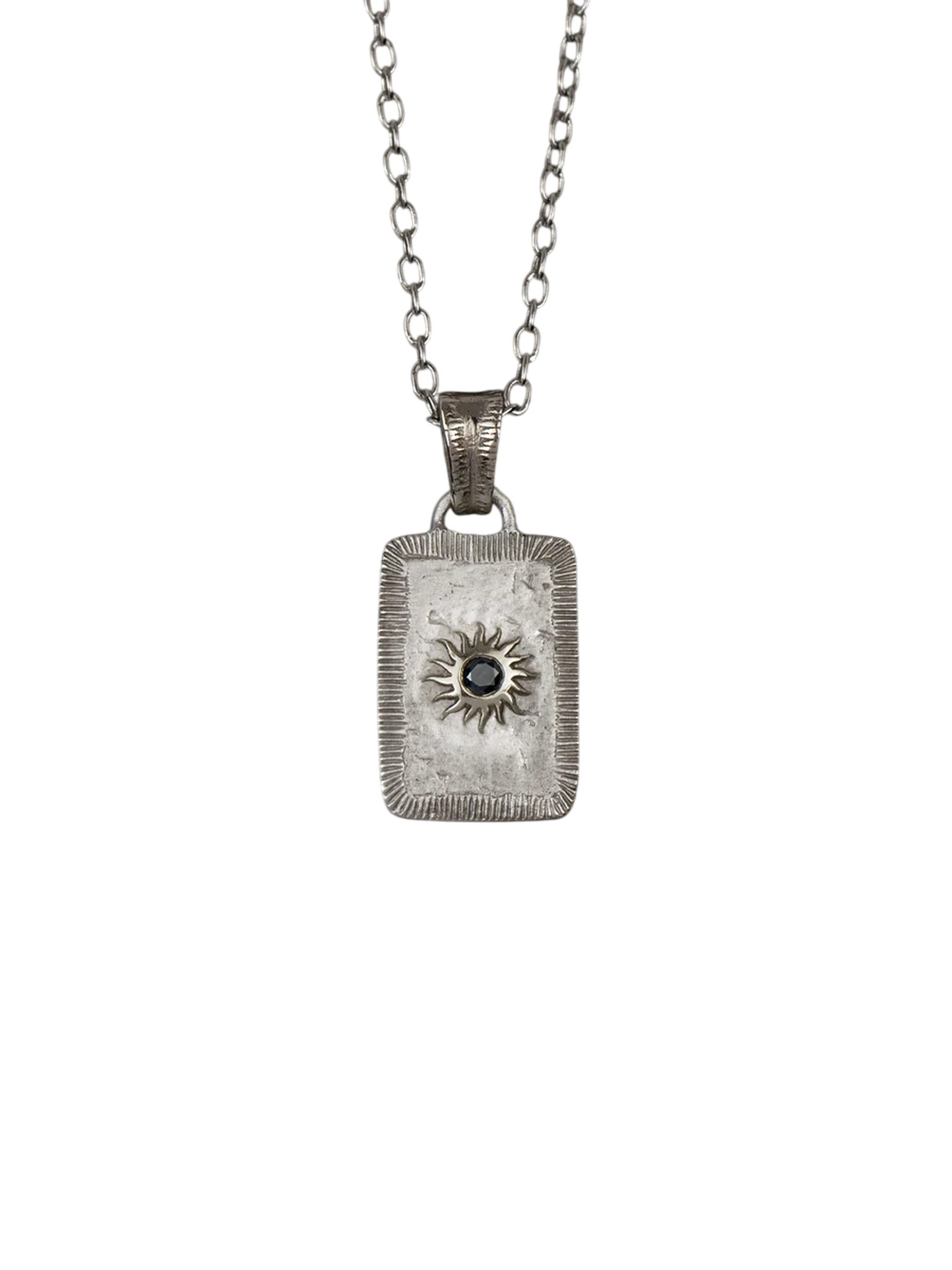 Solis Lux rectangular MM black diamond sun pendant