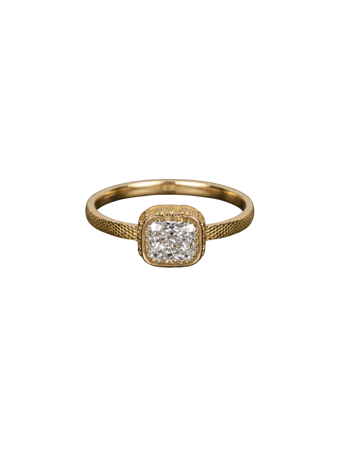 Syracuse ring, 1.01ct cushion diamond, yellow gold