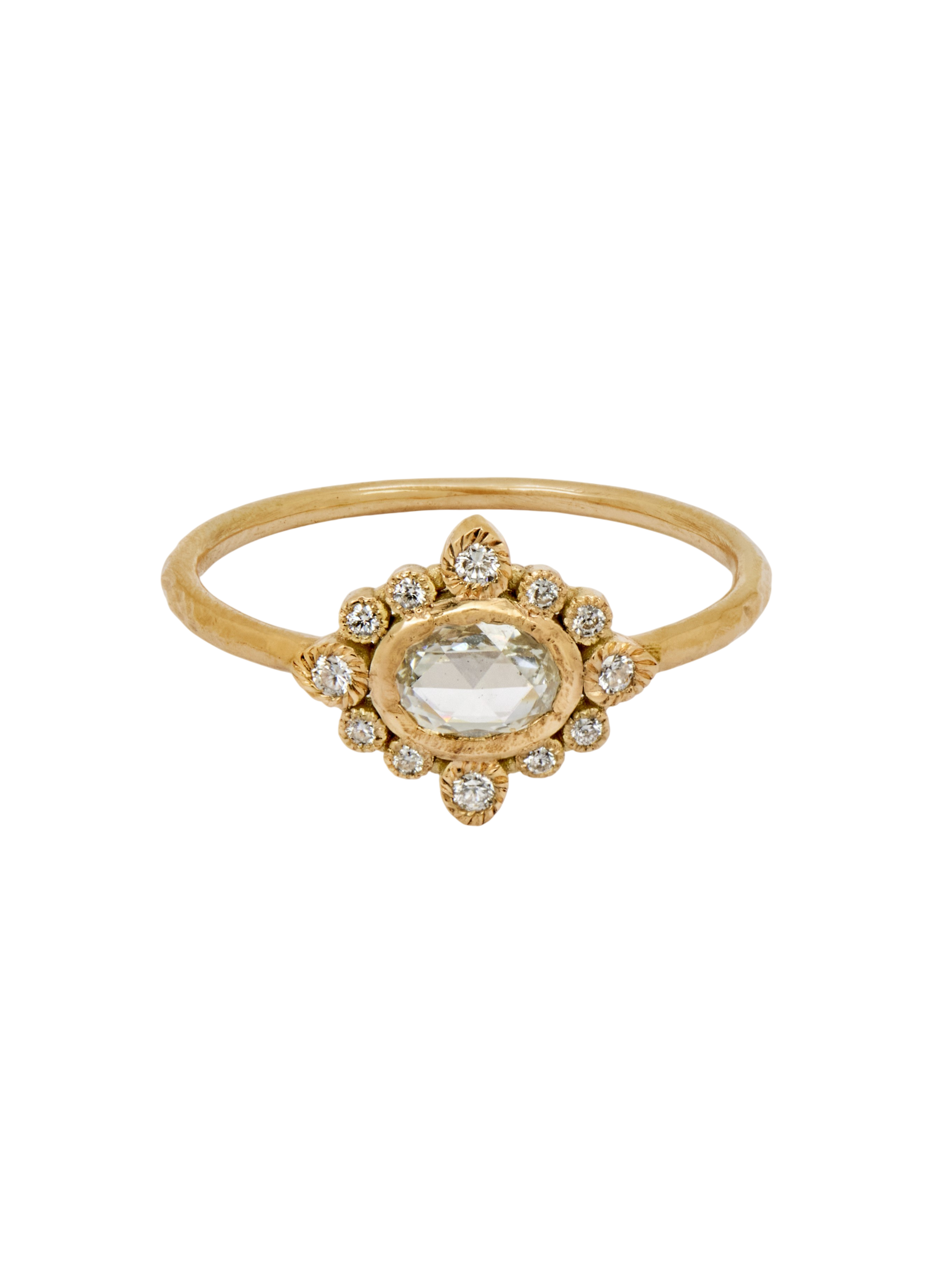 Sagan Perse Ring with 0.28 cts White Rose-Cut Diamond, Yellow Gold