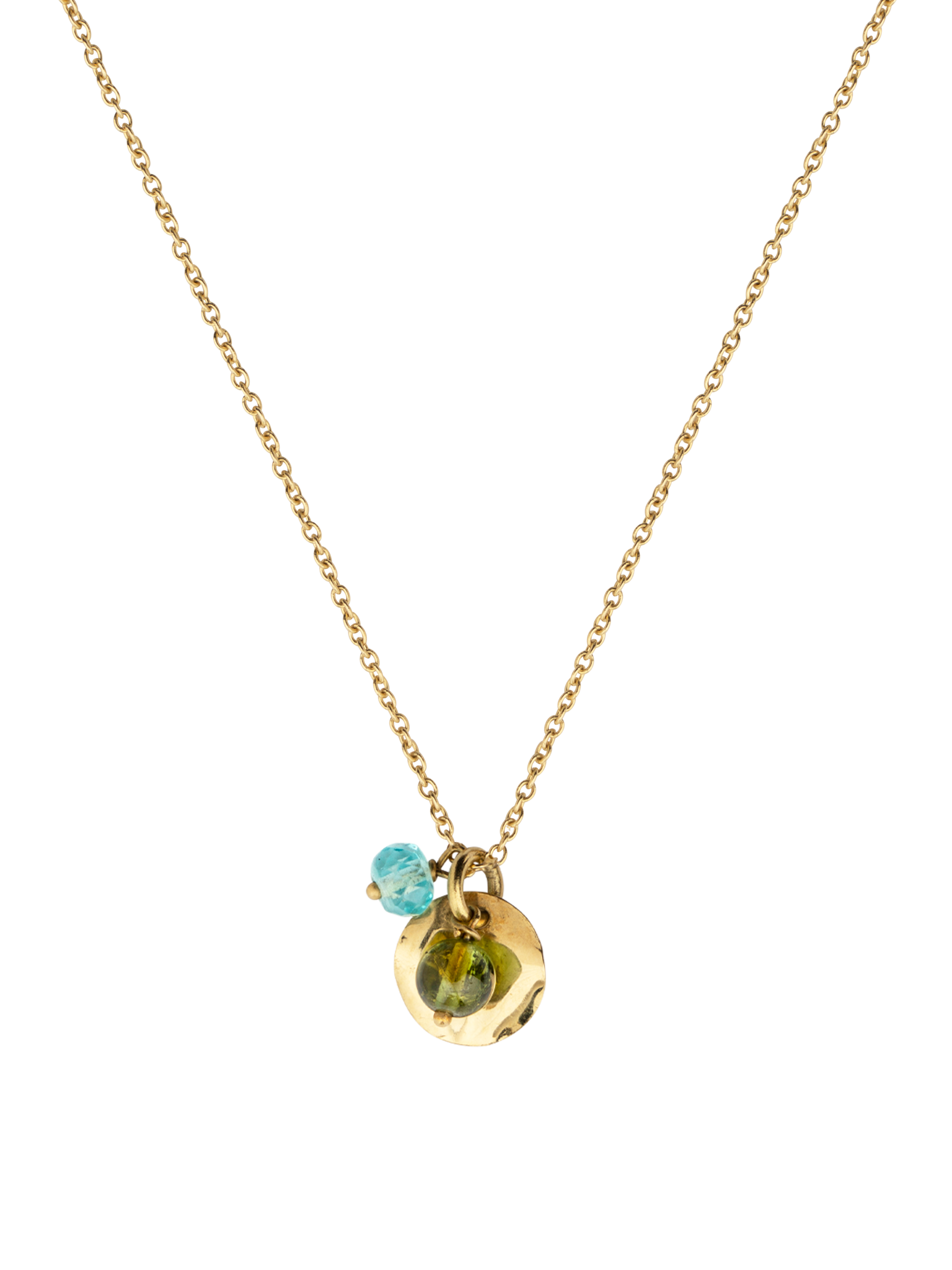Gold petal and tourmaline chain necklace