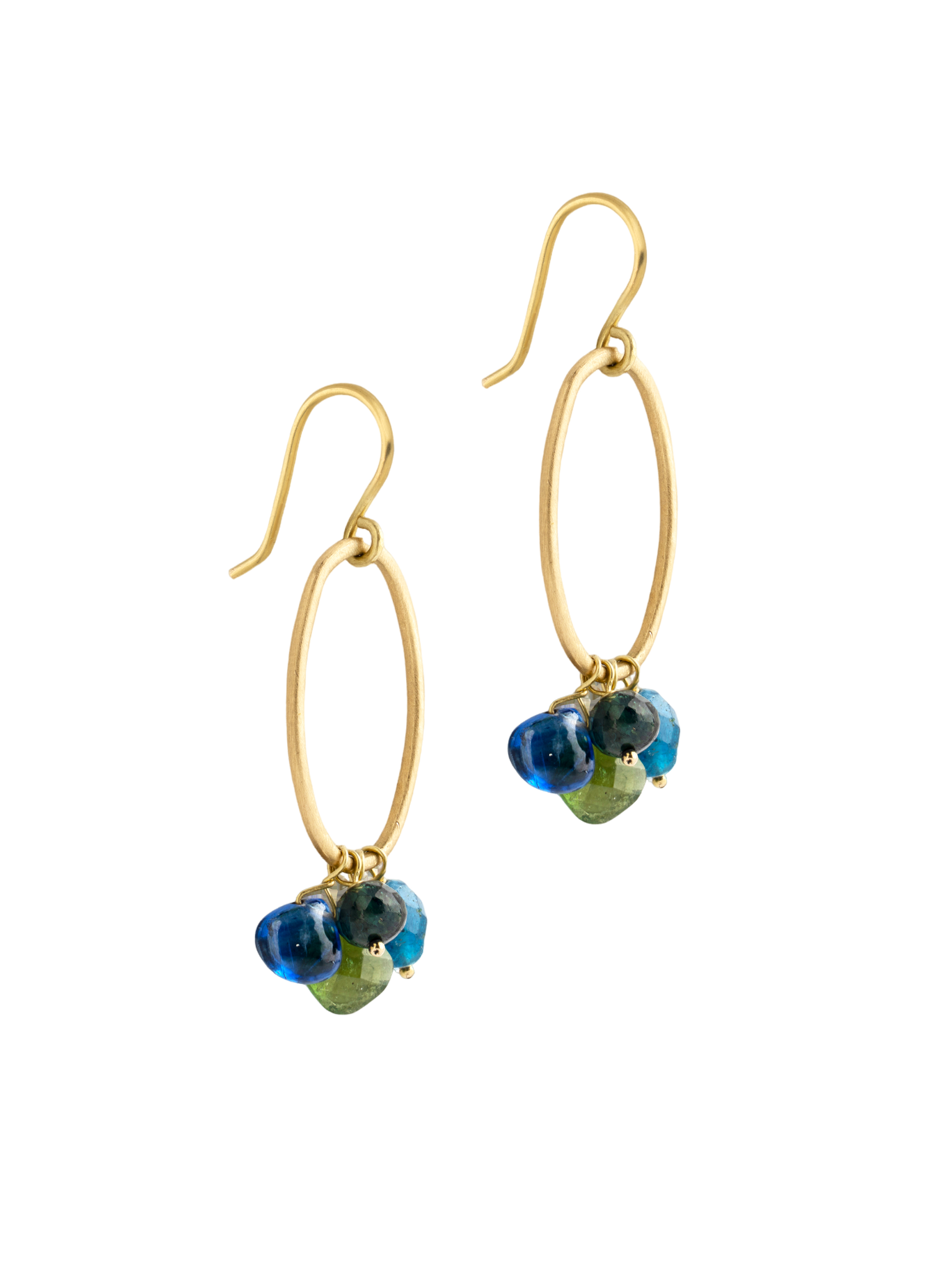 Iolite, tourmaline and gold earrings