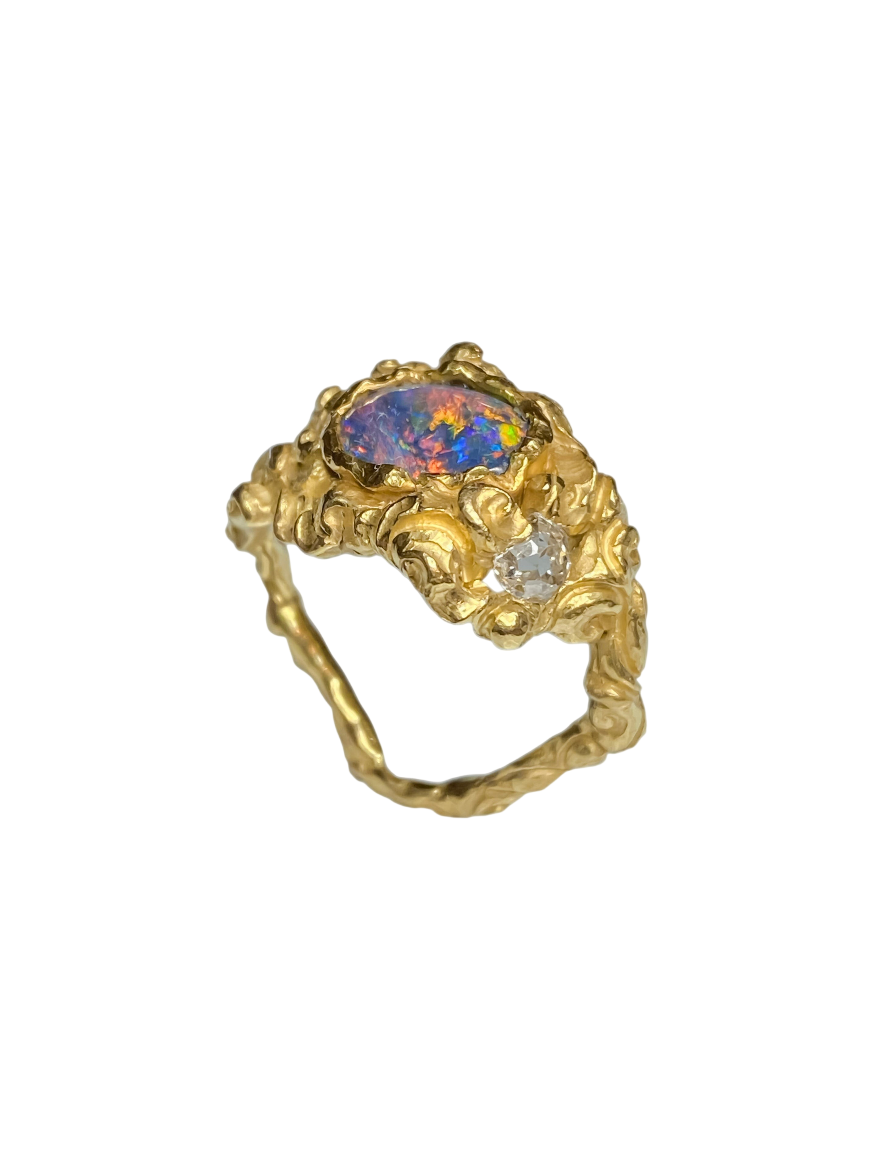 Florid Ring — Black Opal And Diamond photo