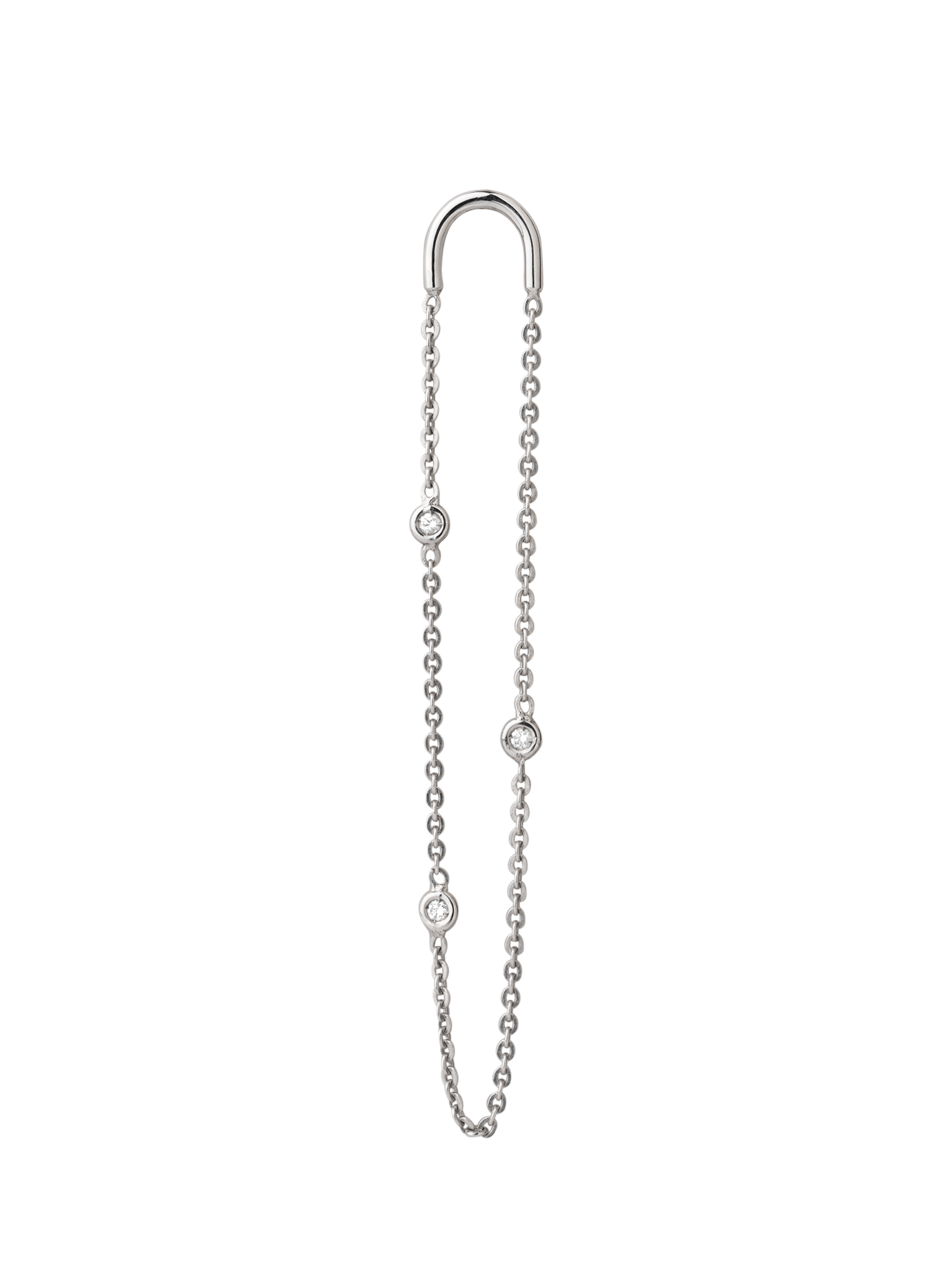 Norah long single earring in 18k white gold with 3 white diamonds