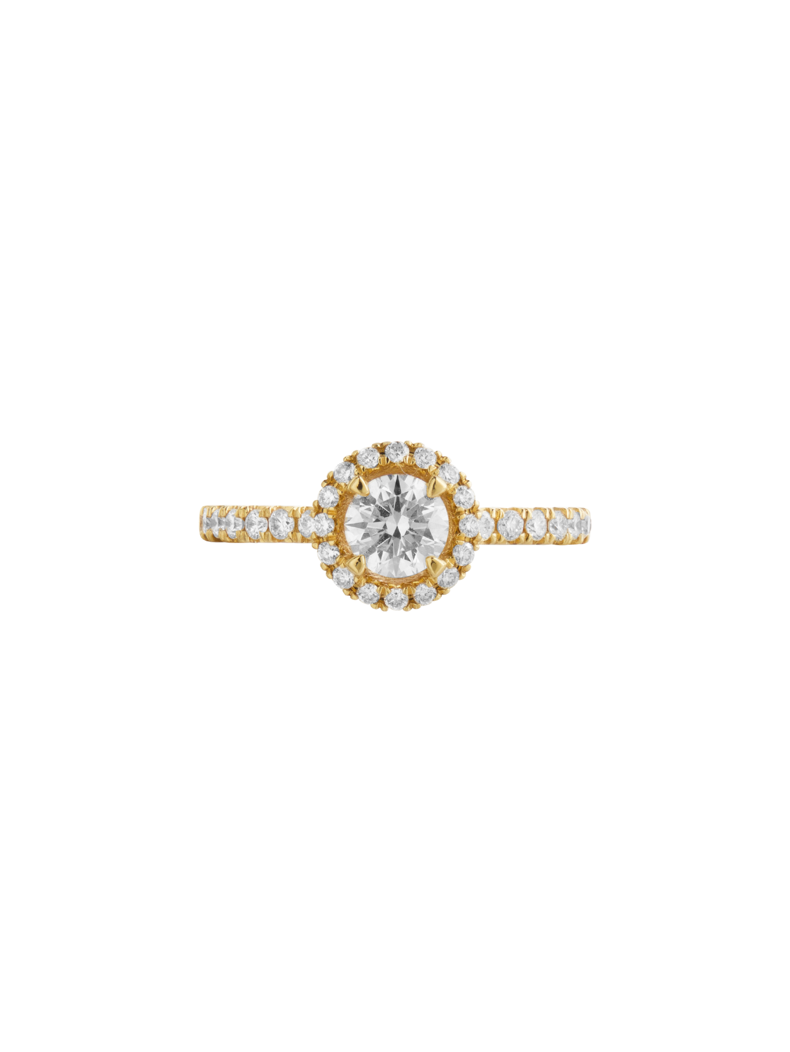 Tiny clash halo engagement ring, ~1,00 ct total, yellow