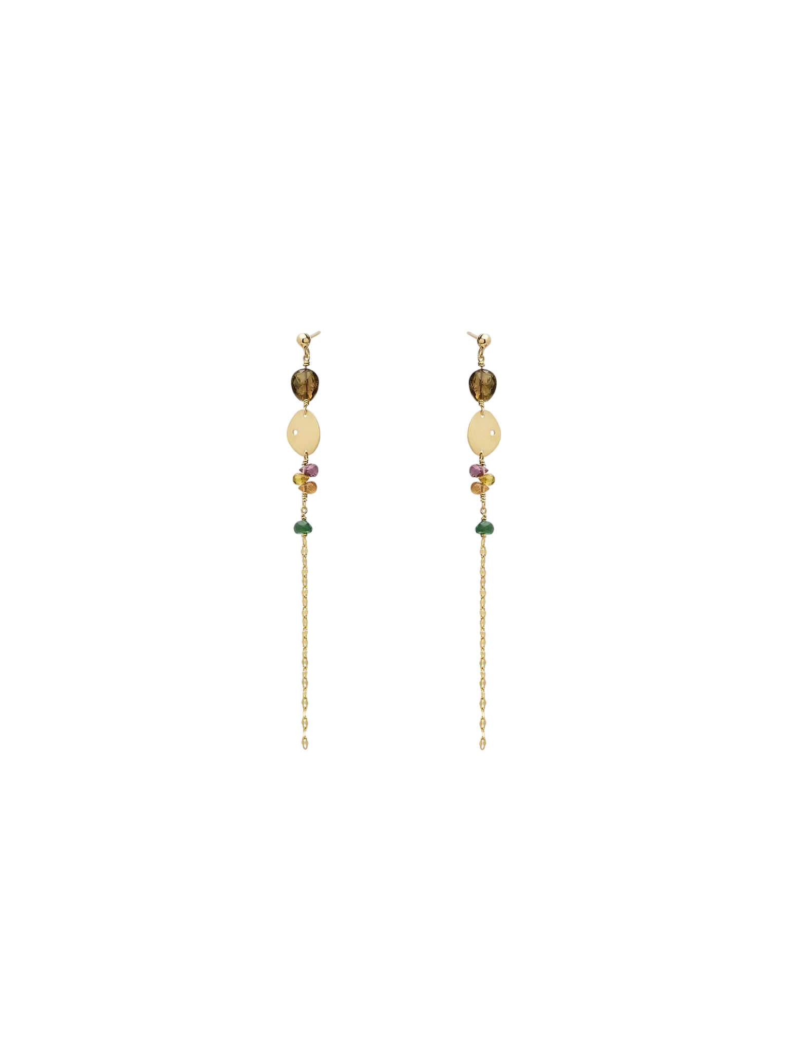 Tourmaline And Sapphire Long Rainbow Earrings