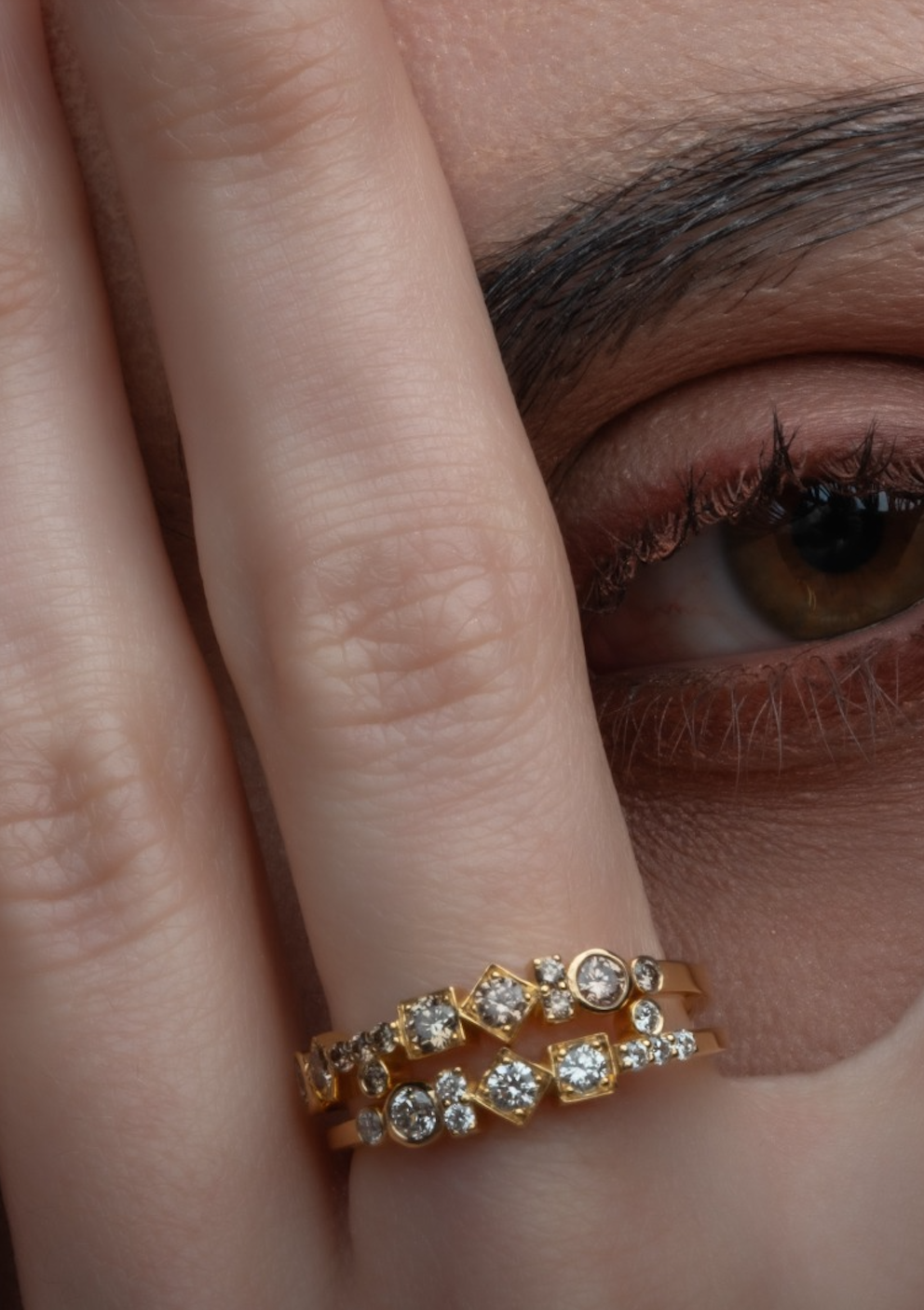 Asymmetrical White Diamond Ring