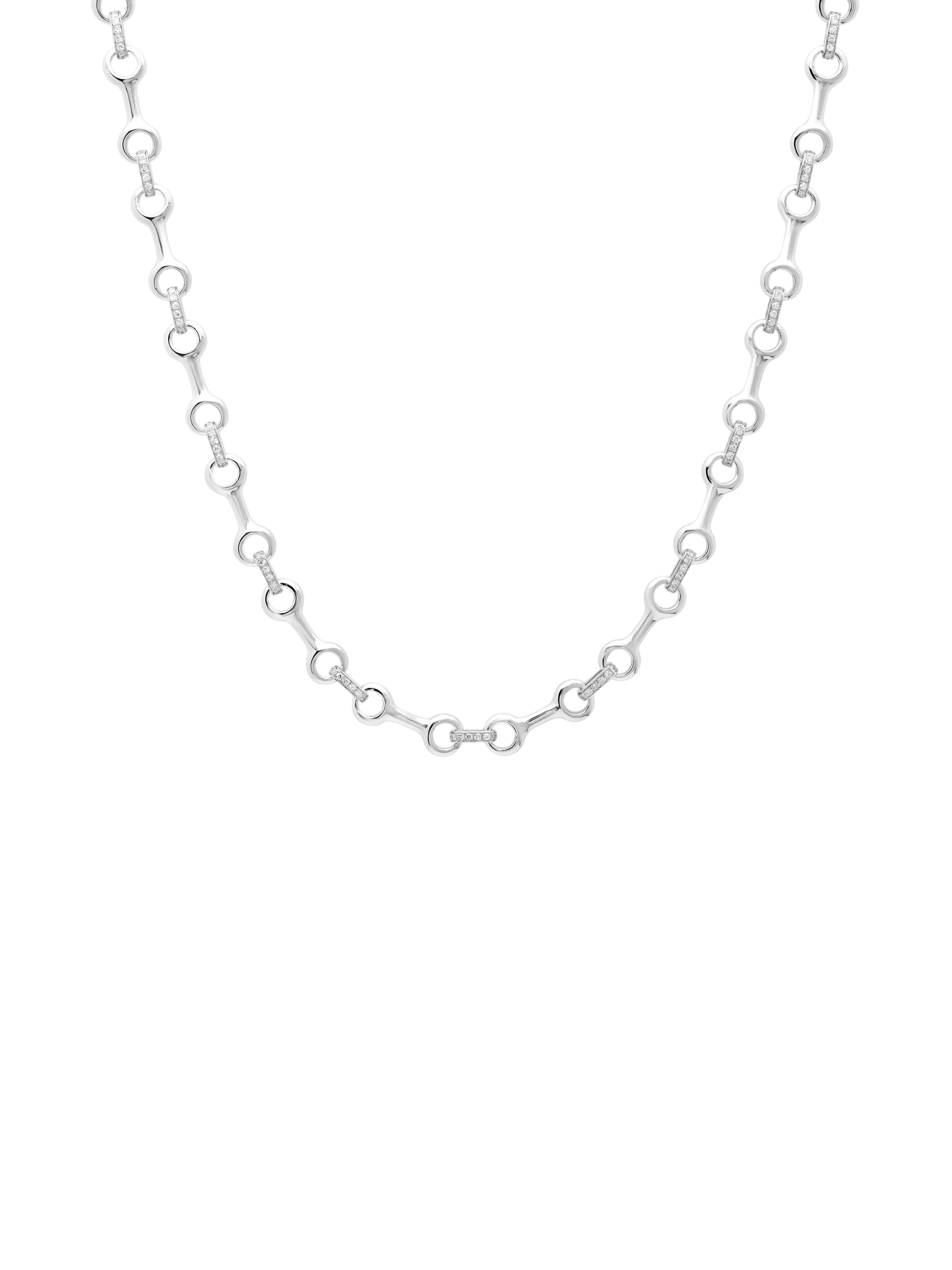 Medium Silver Double Beam Chain Necklace with Pavé Diamond Connectors photo