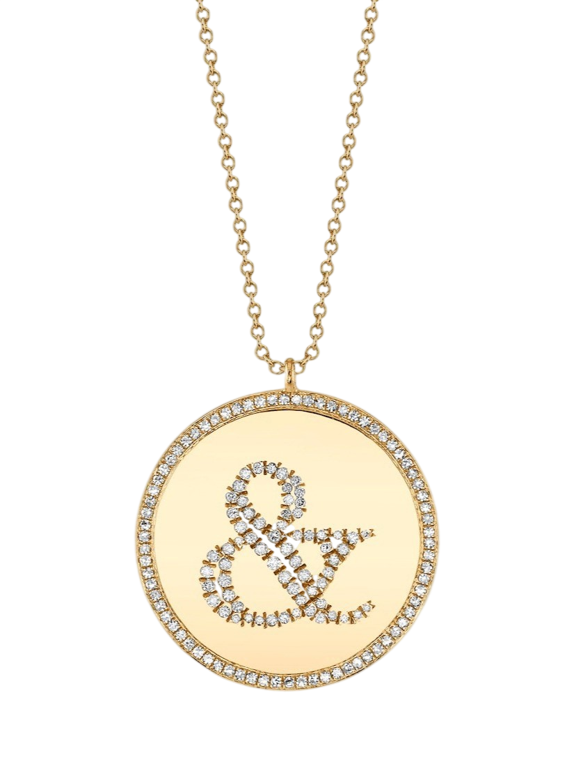 Ampersand Disc Necklace with White Pavé Diamonds