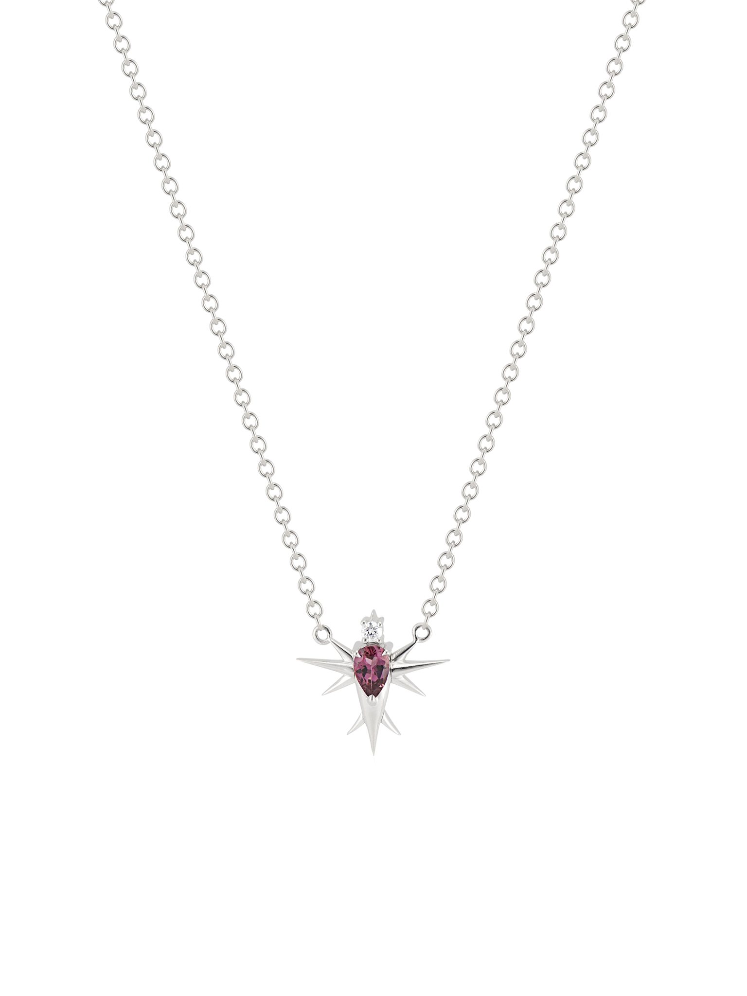 14ct white gold - pink tourmaline and diamond bird necklace