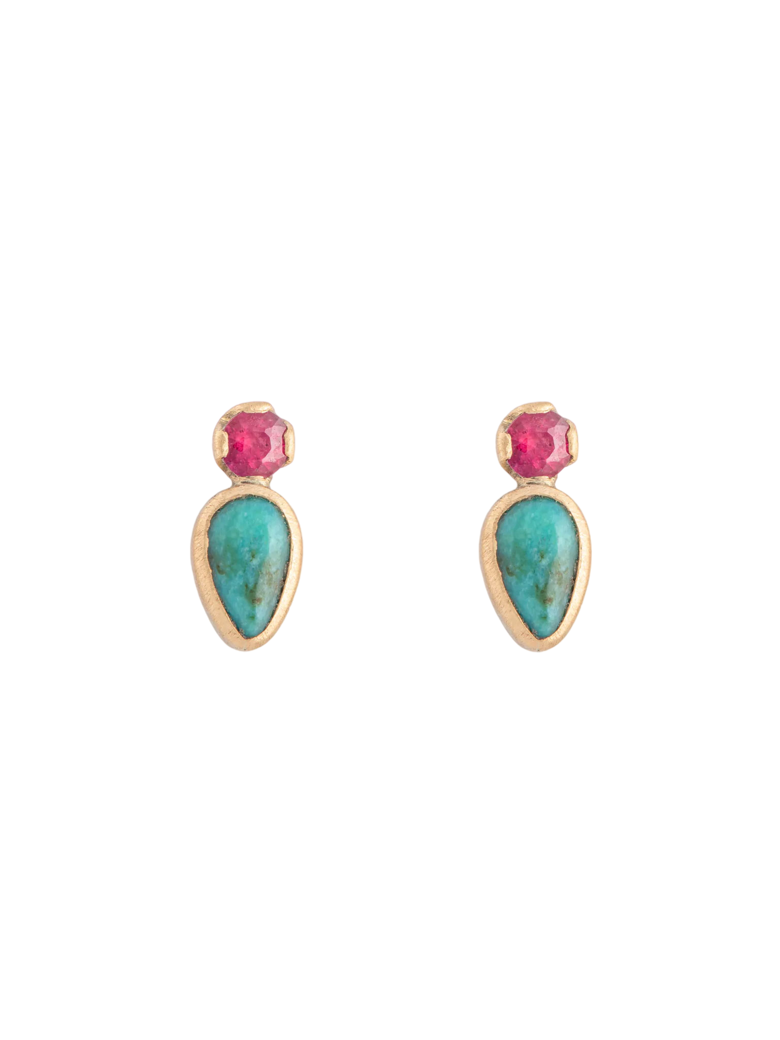 Ruby and turquoise mina pear studs 