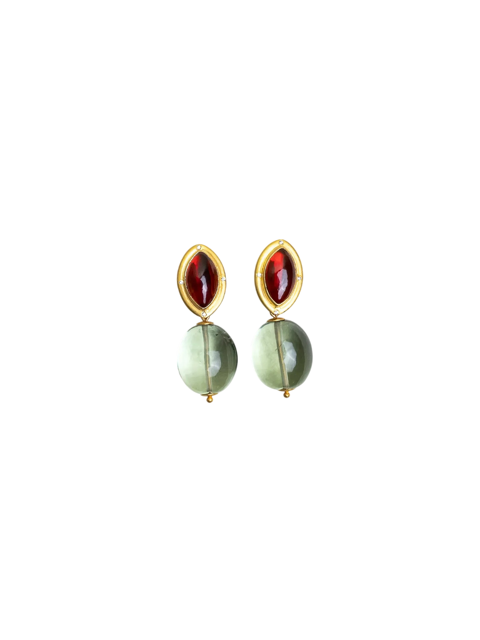 Convertible Double Seed Earrings in Garnet, Green Amethyst, Diamond, and 22kt Gold