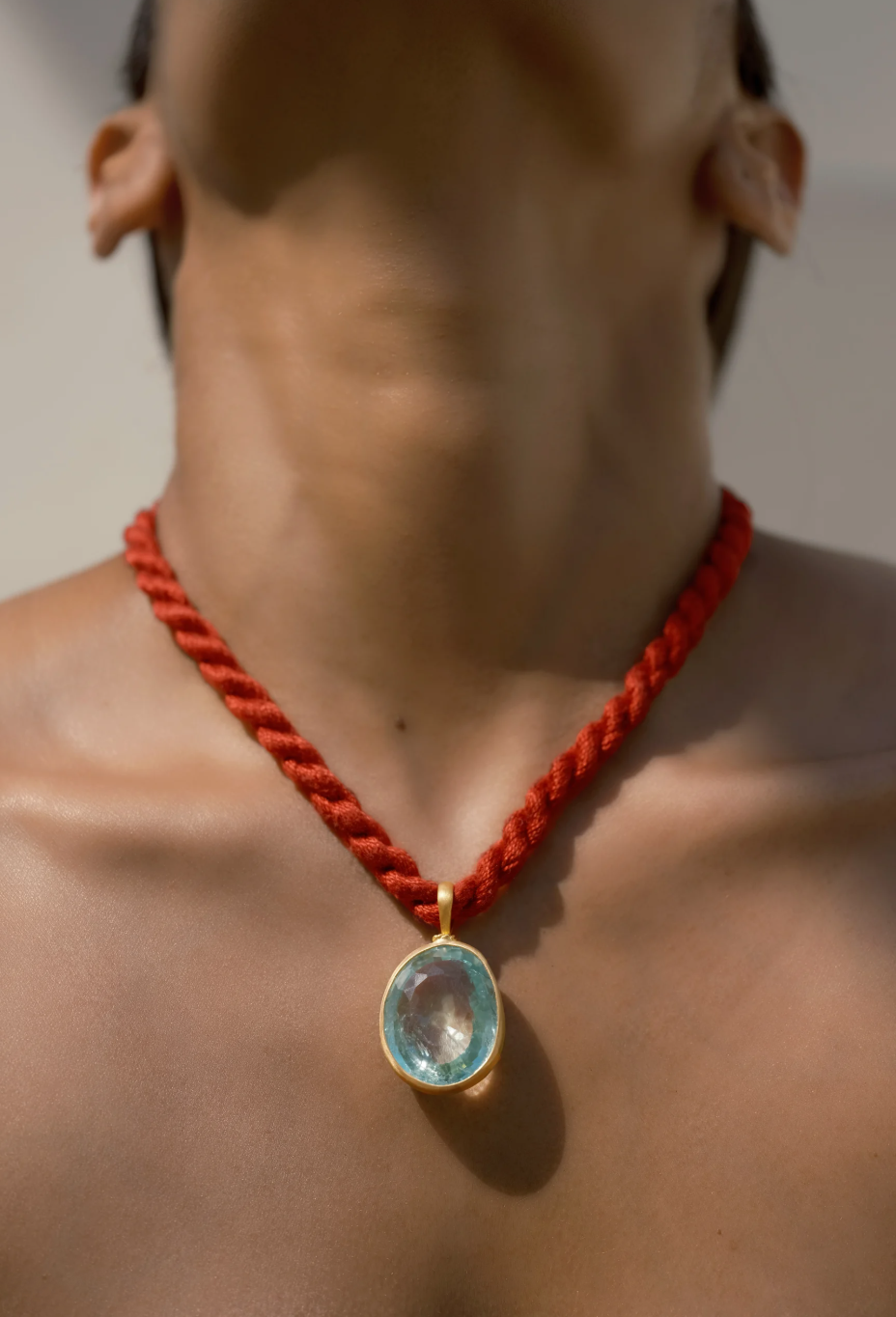 Aquamarine Necklace on Twisted Cord