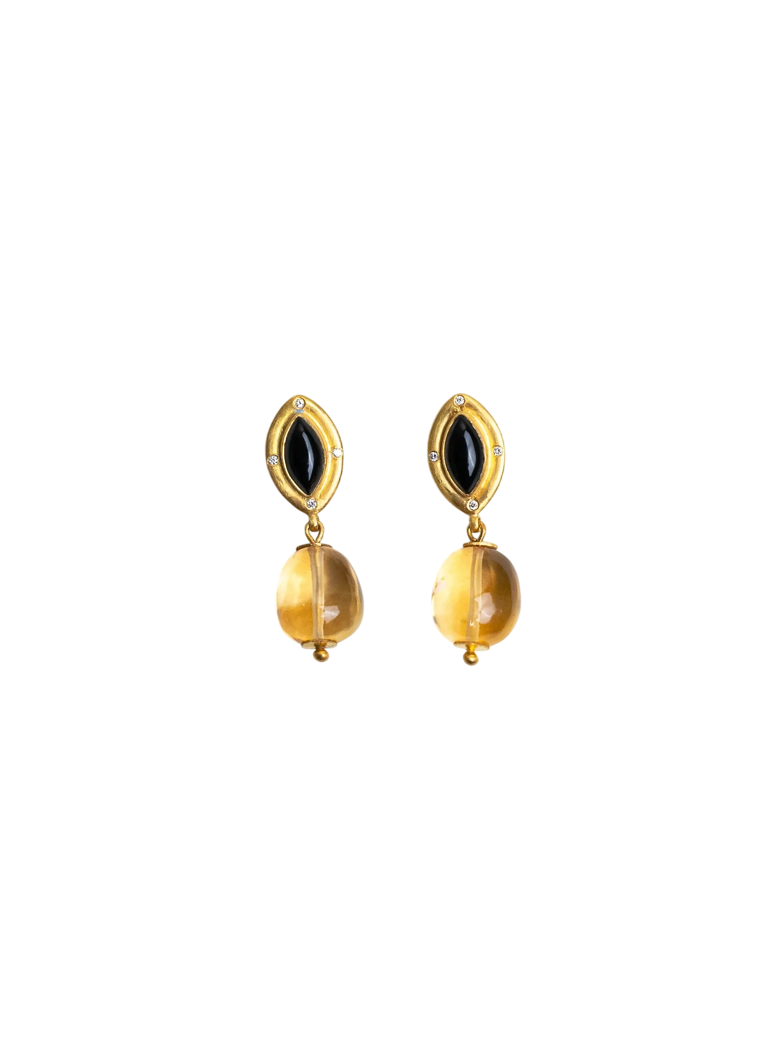 Mini Double Seed Earrings in Onyx and Citrine
