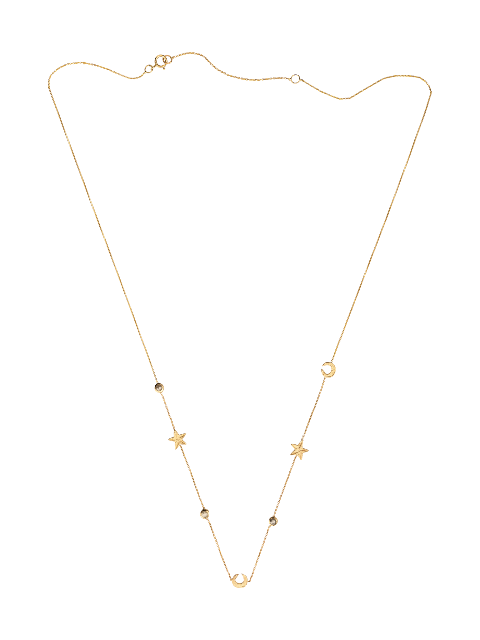 Star moon long necklace