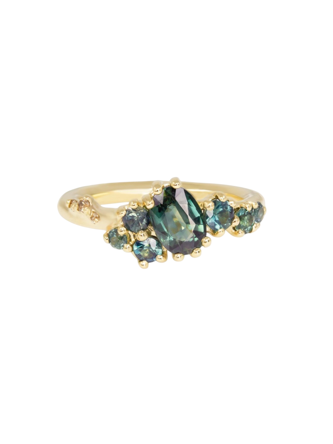Dryad V Engagement Ring - Teal Sapphires And Champagne Diamonds photo