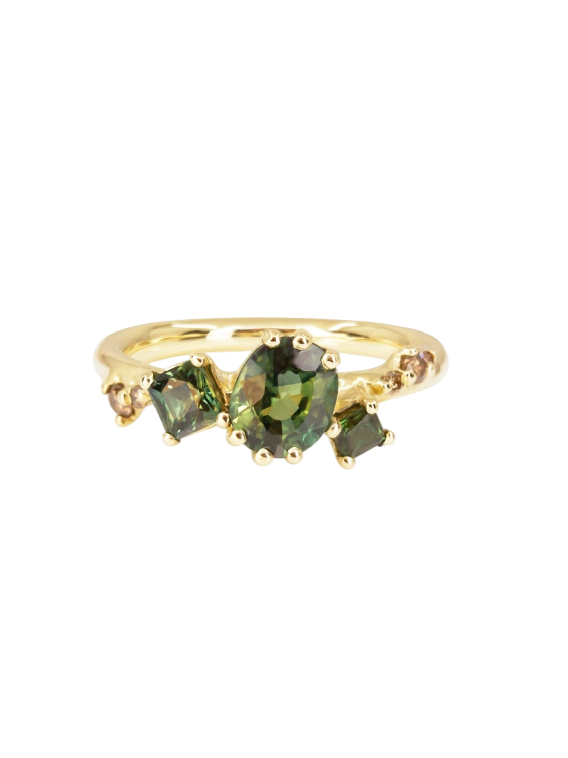 Dryad Trilogy Engagement Ring - Teal Sapphires And Champagne Diamonds photo