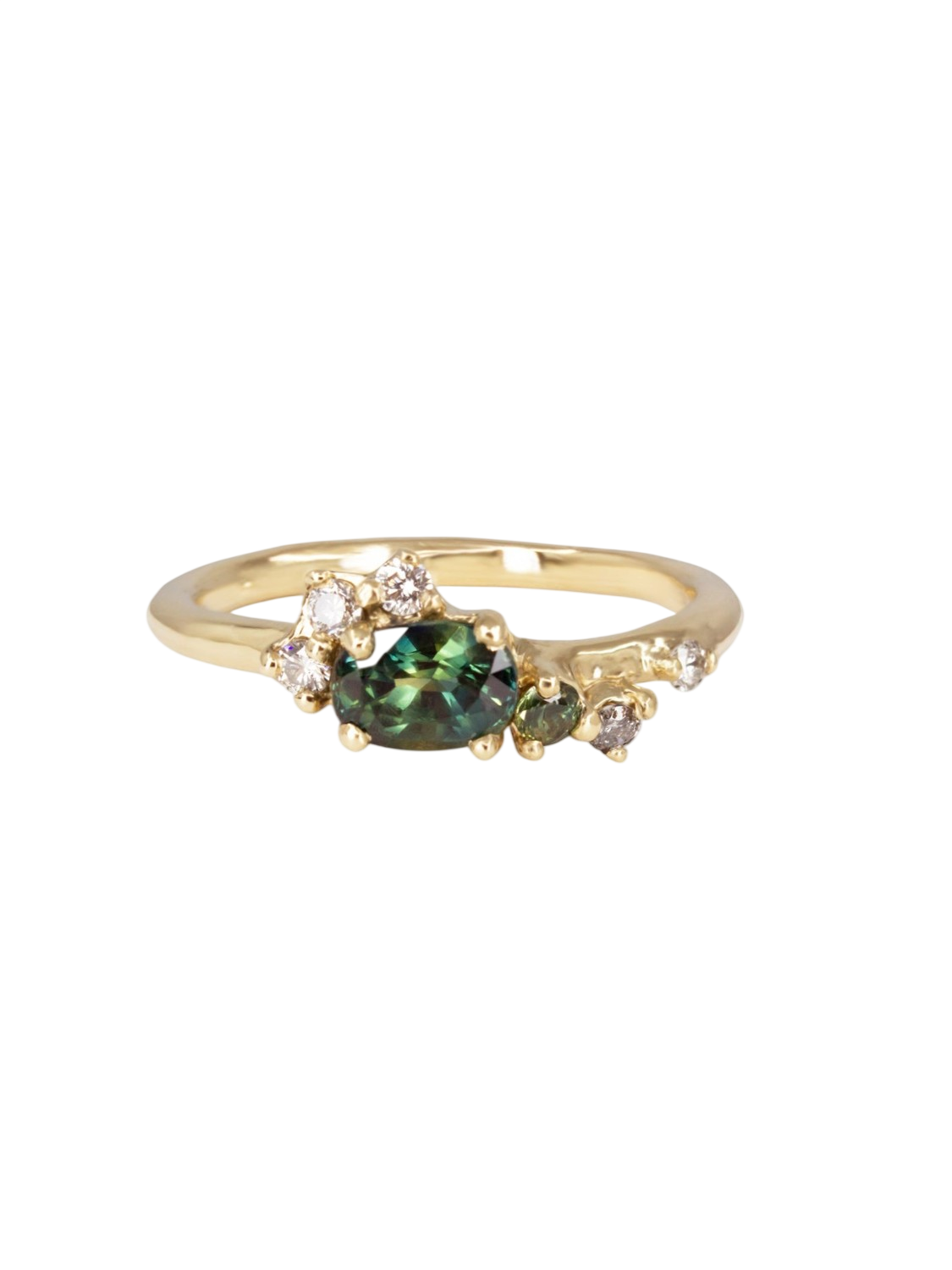 Dryad II Engagement Ring - Green Sapphire And Salt & Pepper Diamonds photo