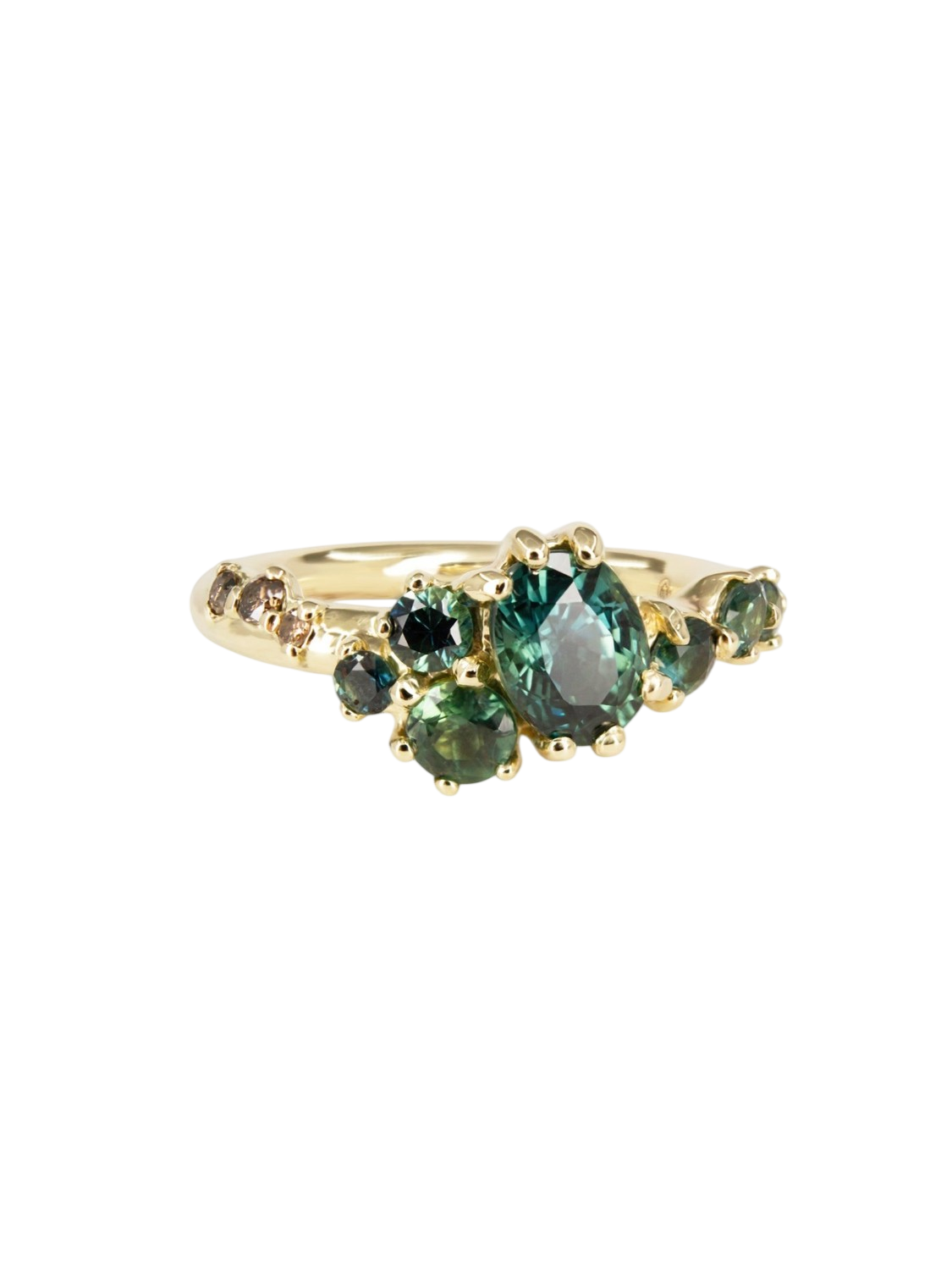 Dryad V Engagement Ring - Teal Sapphires And Champagne Diamonds photo
