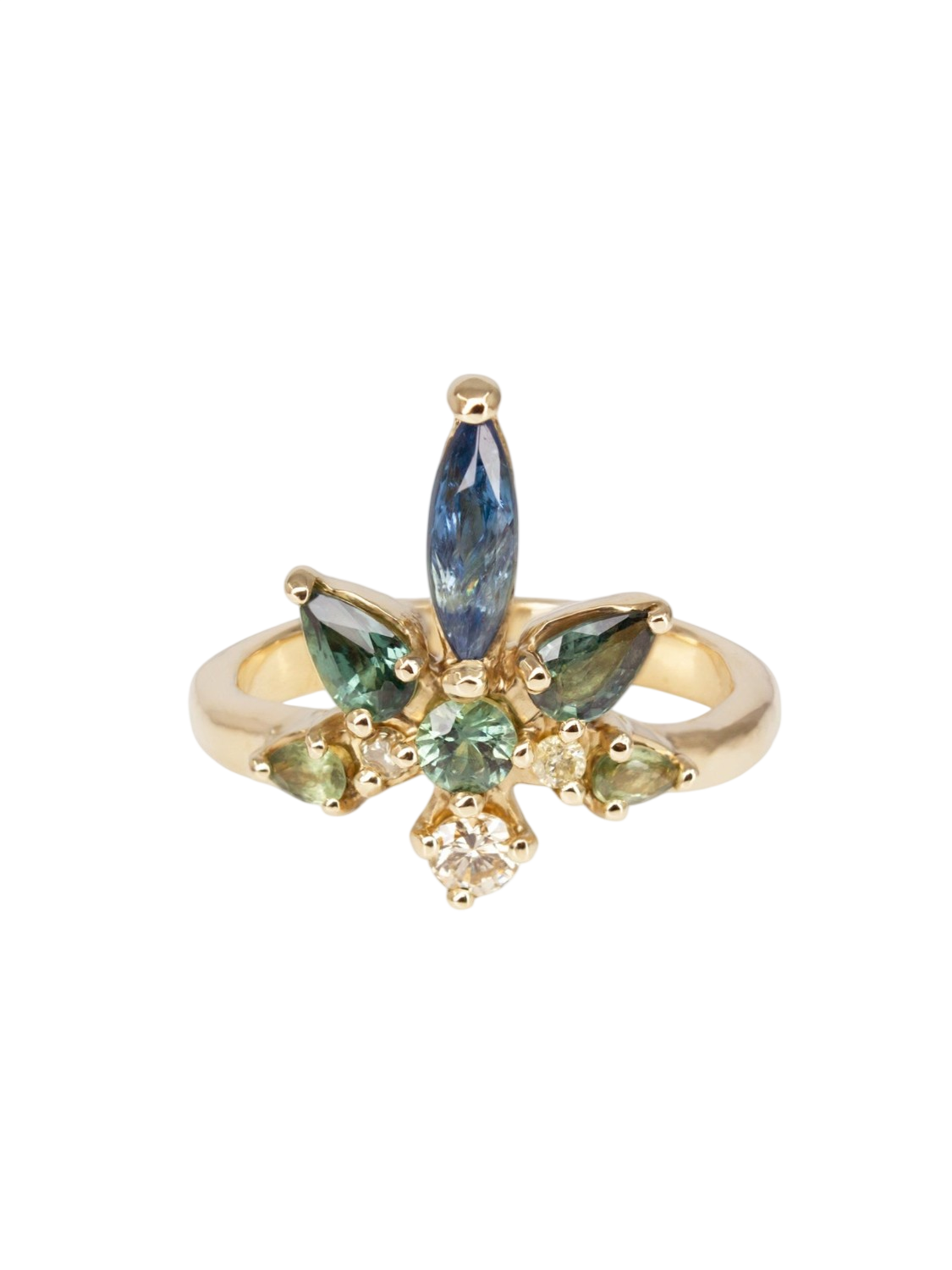 Water Lily Engagement Ring - Teal sapphires And Yellow Diamonds photo