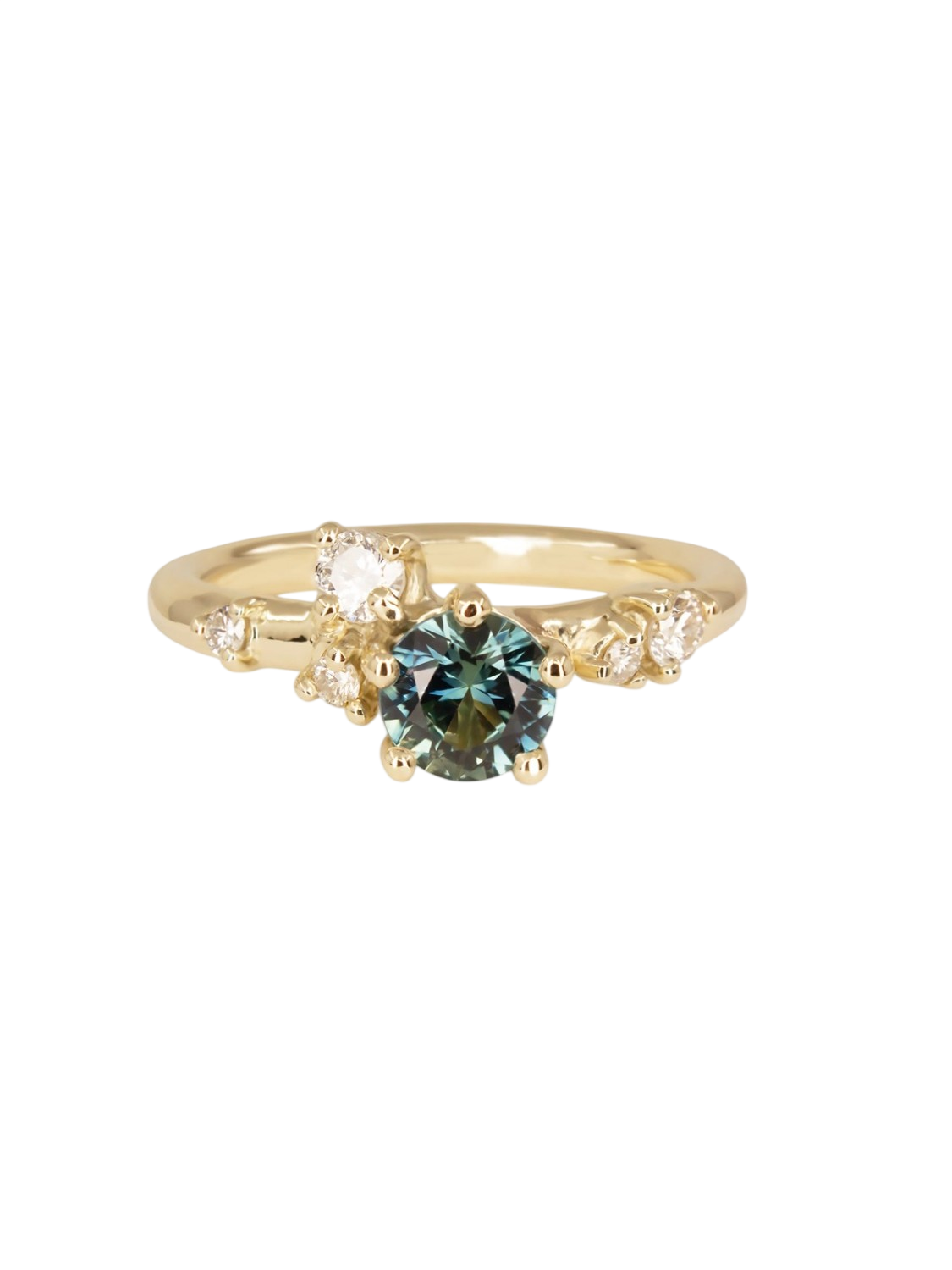 Antheia Engagement Ring - Teal Sapphire 0.8ct And Old Cut White Diamonds photo