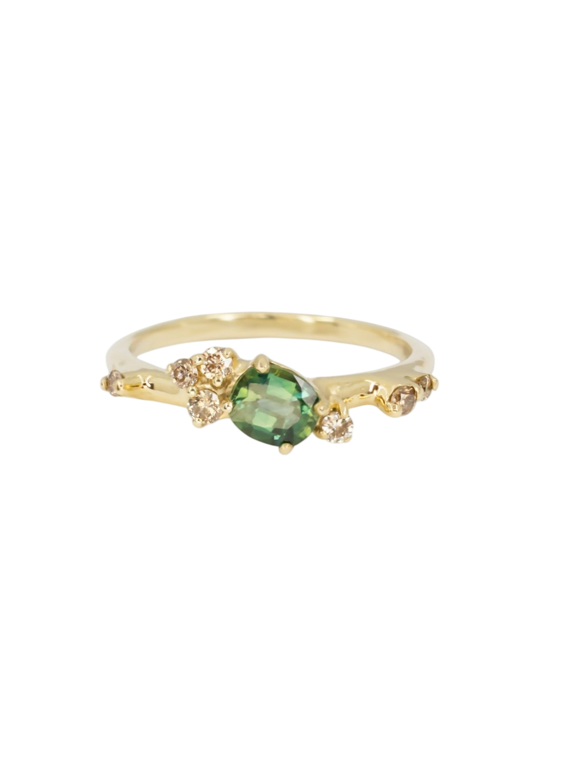 Dryad III Engagement Ring - Teal Sapphire And Champagne Diamonds photo
