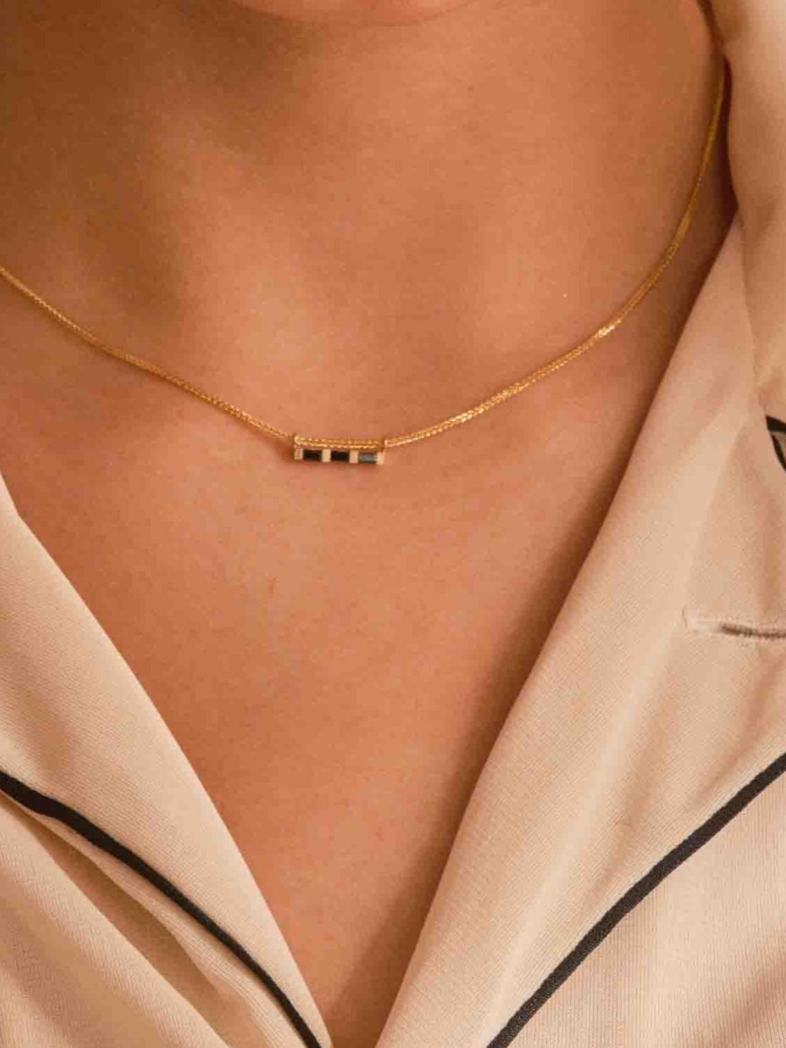 3 Black Diamond Baguette Necklace
