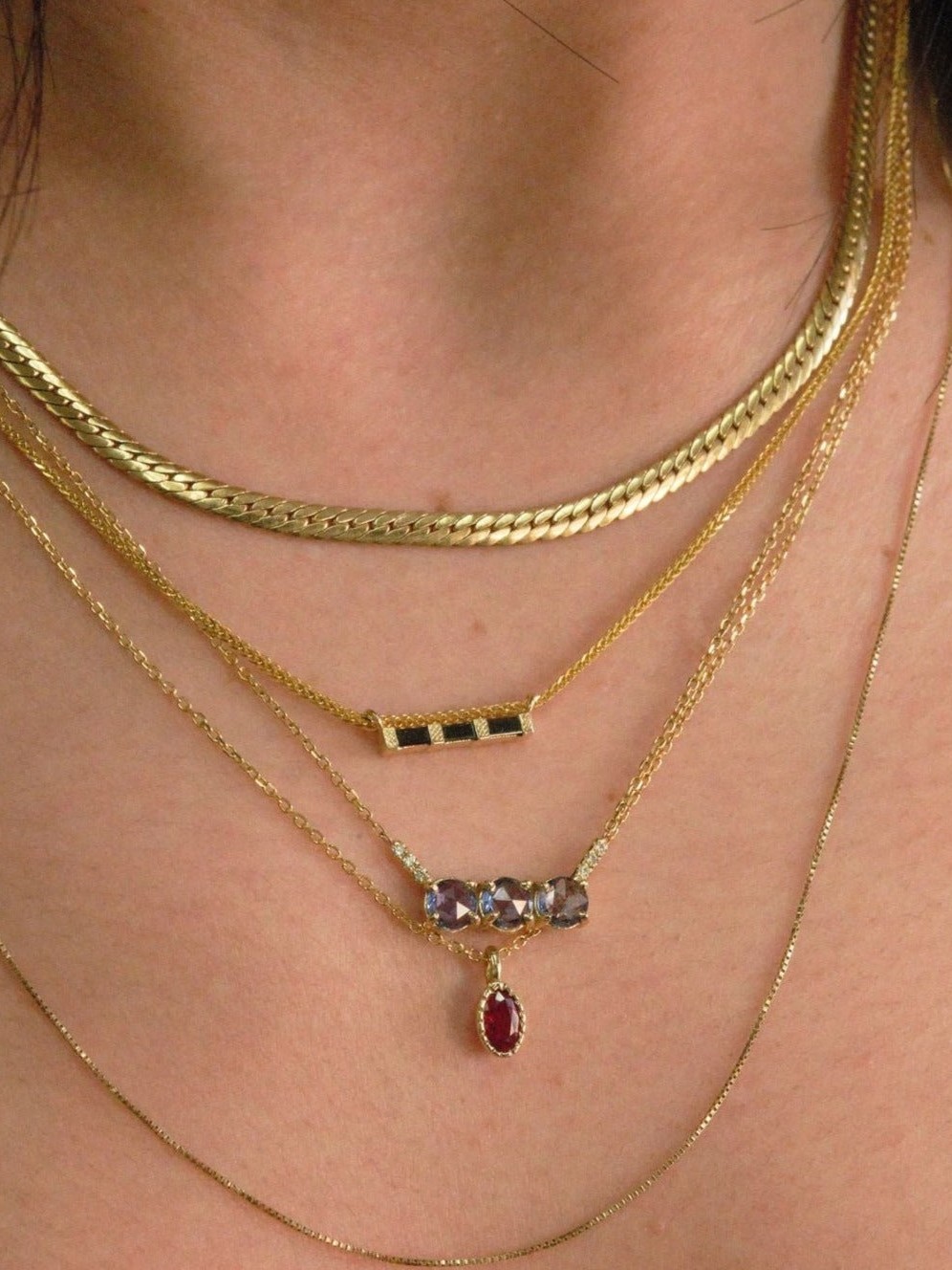 3 Black Diamond Baguette Necklace
