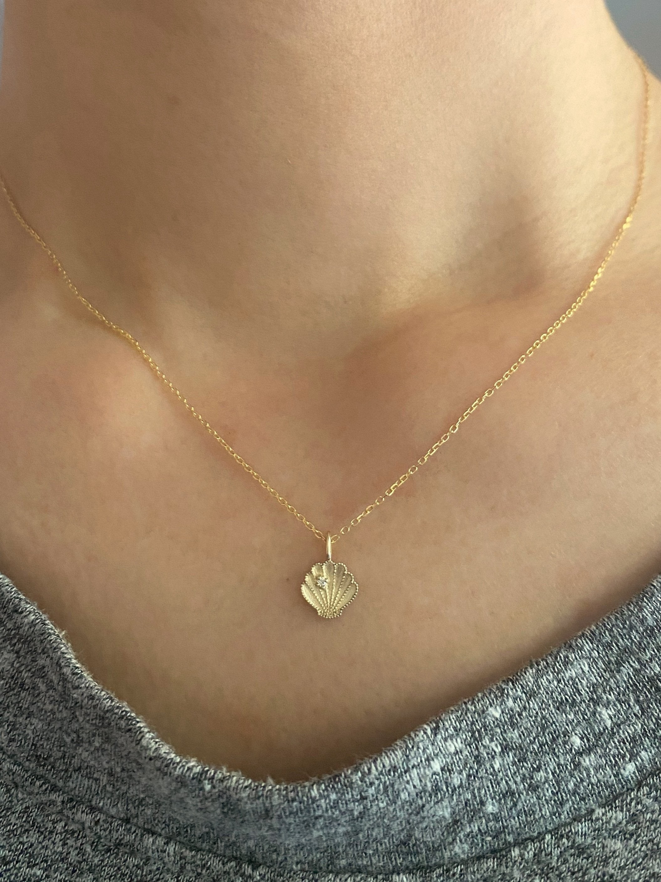Beaded Diamond Shell Necklace