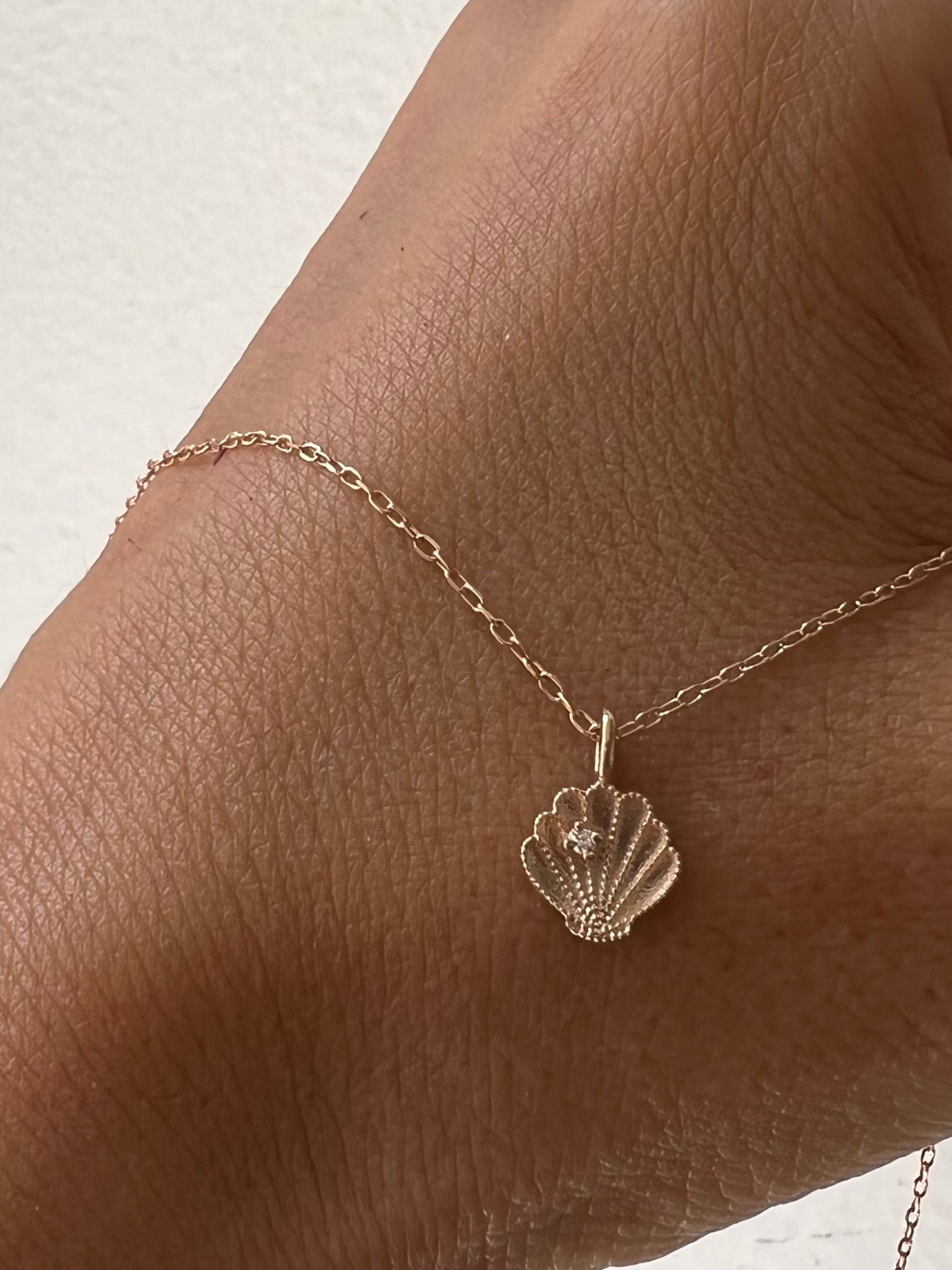 Beaded Diamond Shell Necklace