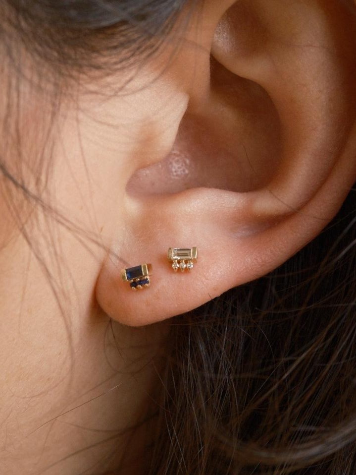 Diamond Baguette 3 Dot Stud (Single)