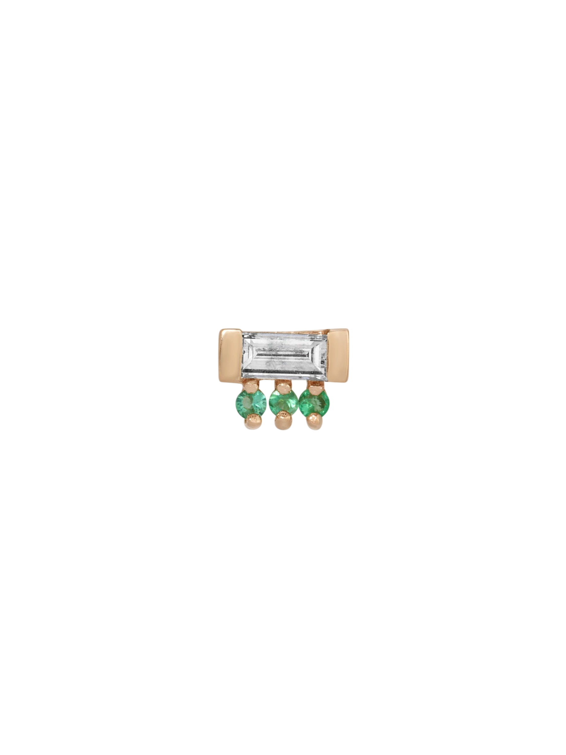 Diamond Emerald Baguette 3 Dot Stud - Flat Back (Single) photo