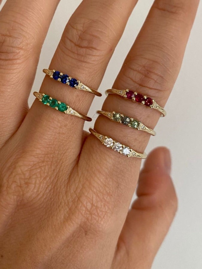 3 Emerald Deco Ring