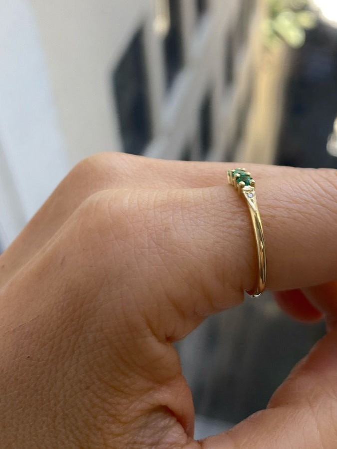 3 Emerald Deco Ring