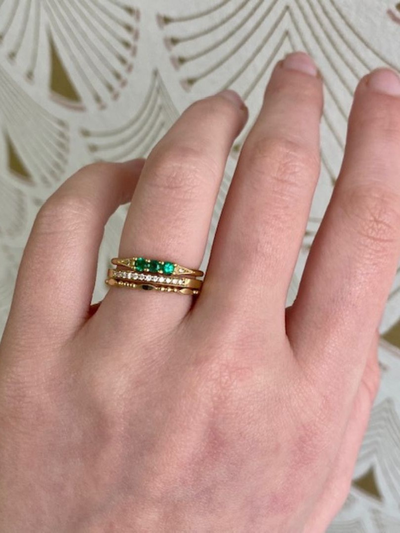 3 Emerald Deco Ring