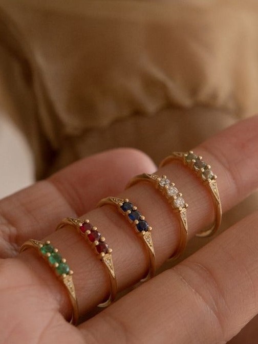 3 Emerald Deco Ring