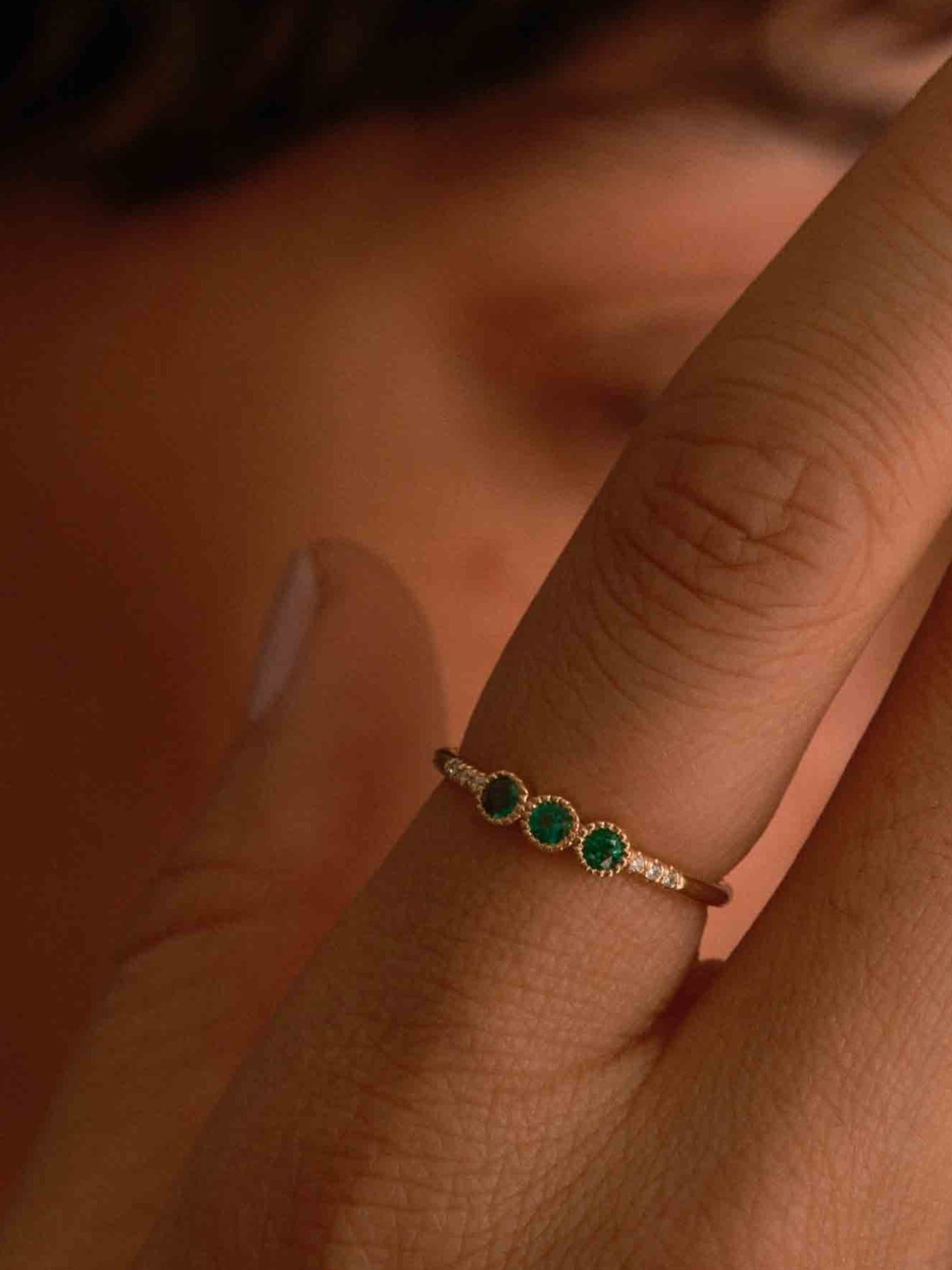 3 Bezel Emerald Equilibrium Ring