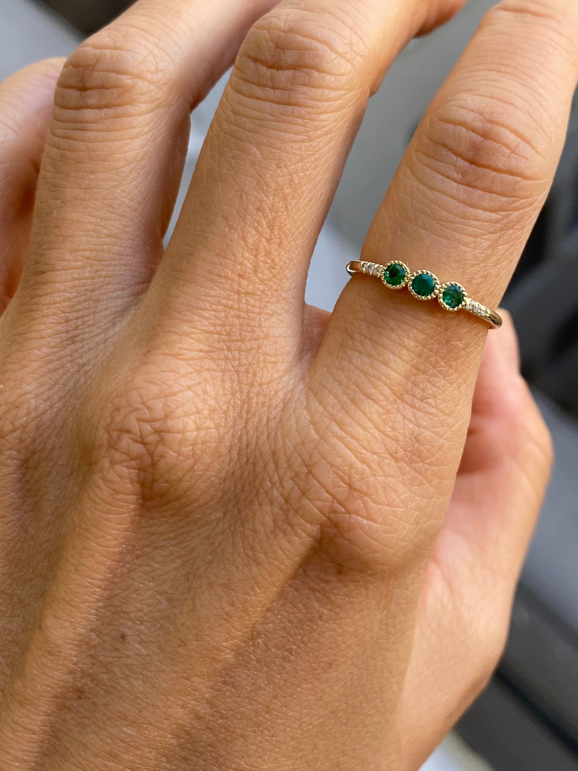 3 Bezel Emerald Equilibrium Ring