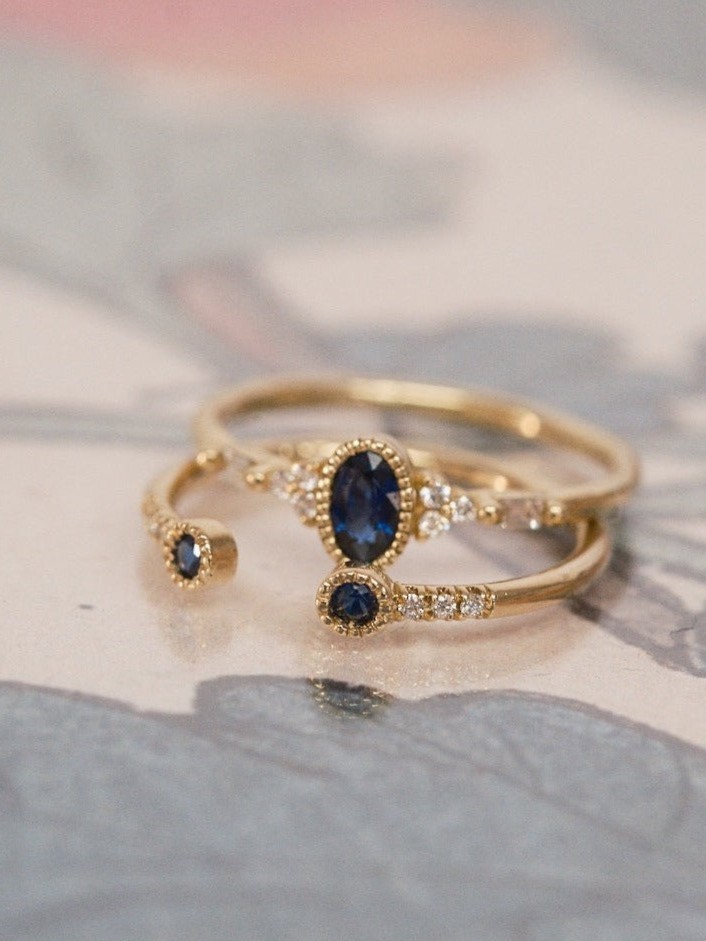 Blue Sapphire Bezel Equilibrium Cuff Ring