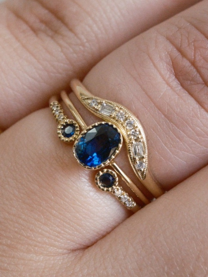 Blue Sapphire Bezel Equilibrium Cuff Ring