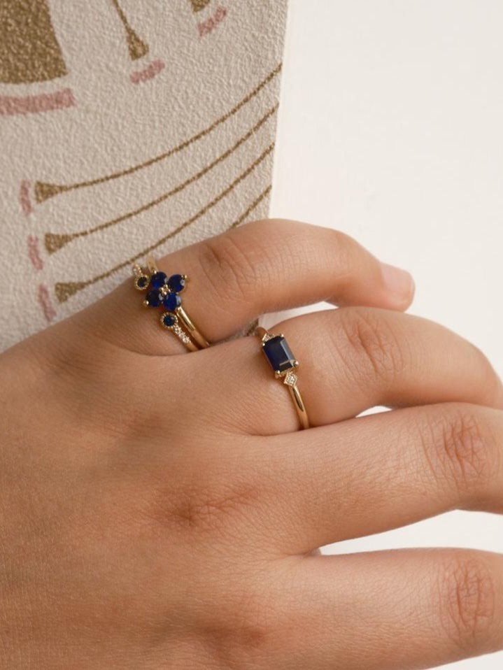 Blue Sapphire Bezel Equilibrium Cuff Ring