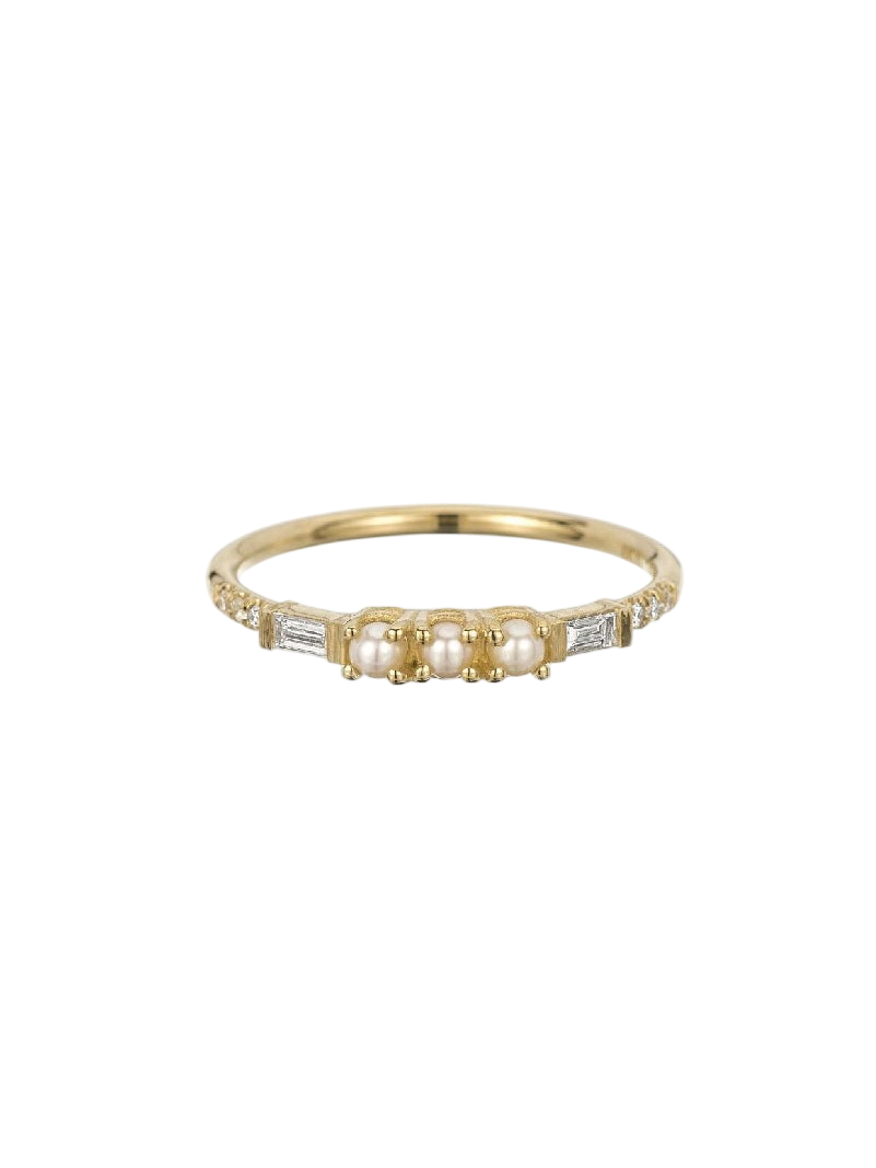 3 Pearl Baguette Equilibrium Ring photo