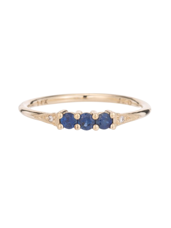 3 Blue Sapphire Deco Ring photo